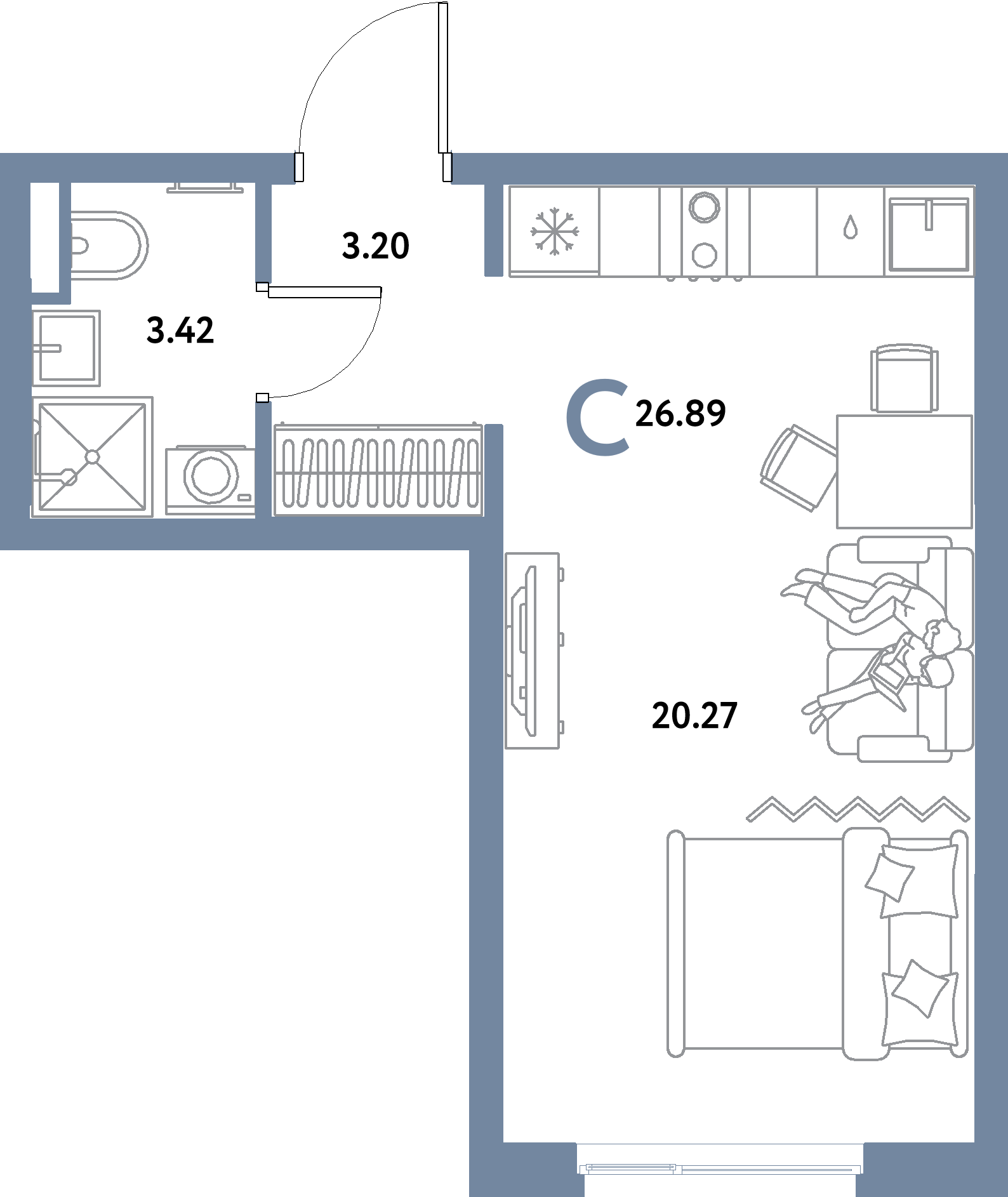 ЖК "Остров-сад"-Студия 26.89 м²