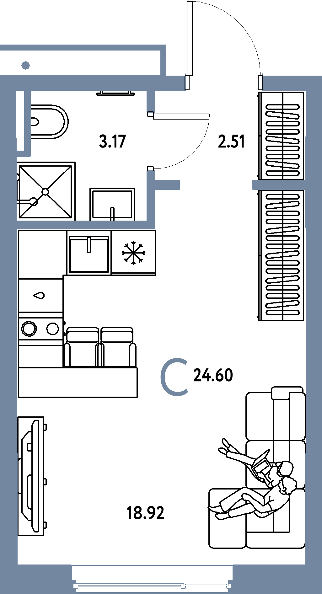 ЖК "Страна.Прибрежная"-Студия 24.6 м²