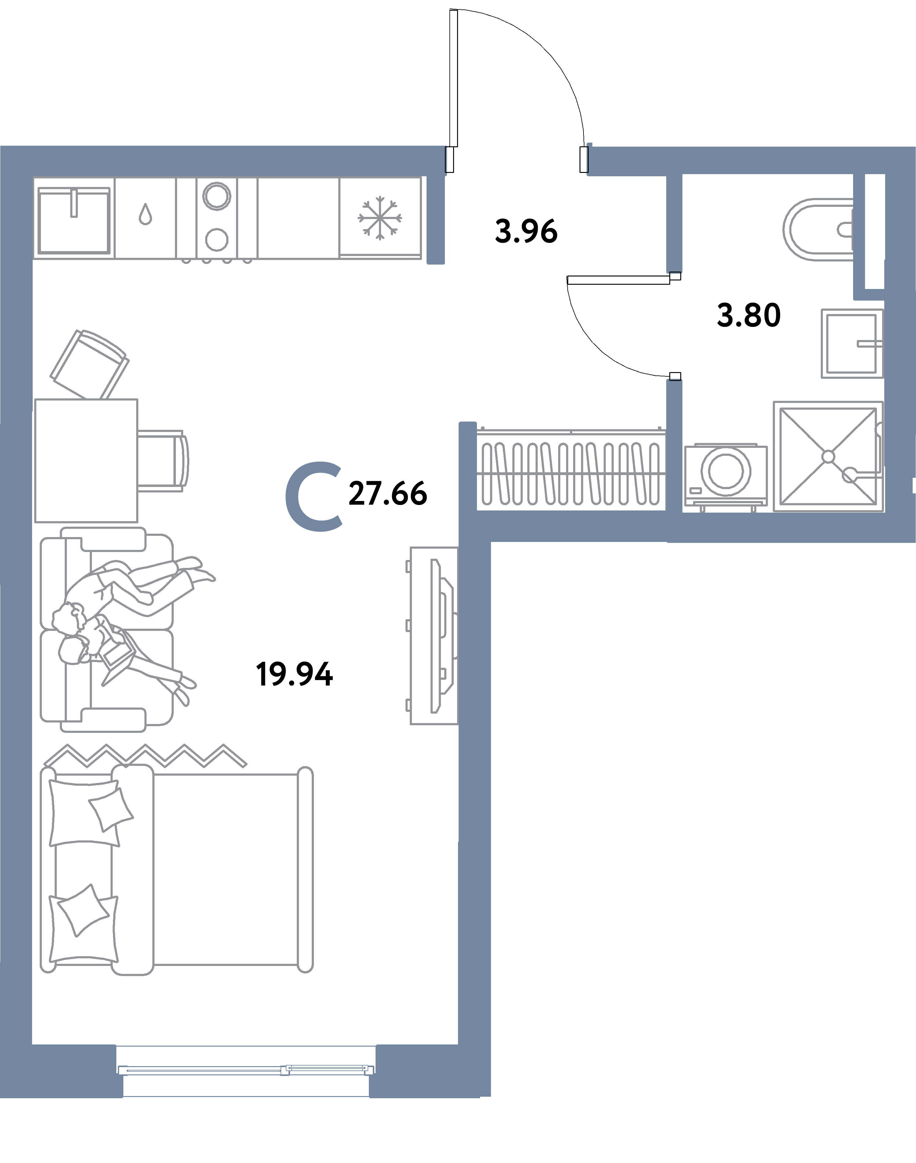 ЖК "Остров-сад"-Студия 27.66 м²