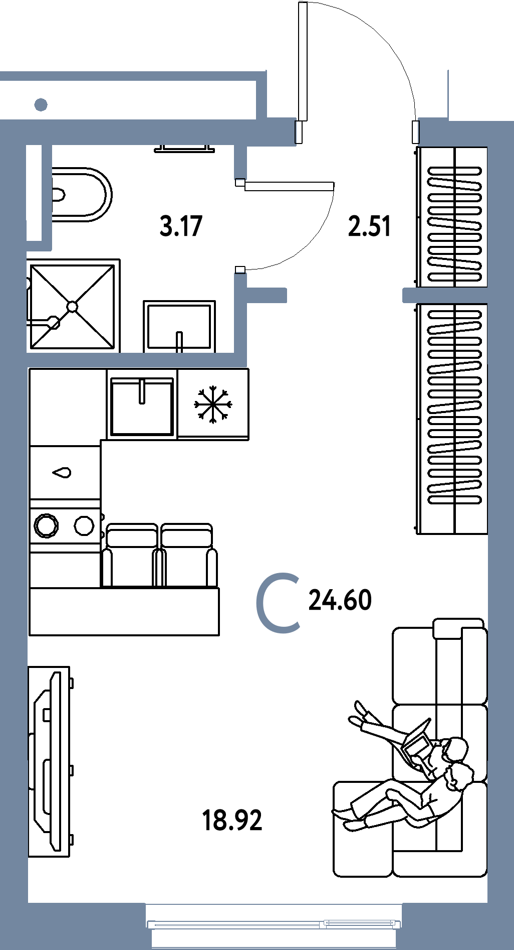 ЖК "Страна.Прибрежная"-Студия 24.6 м²
