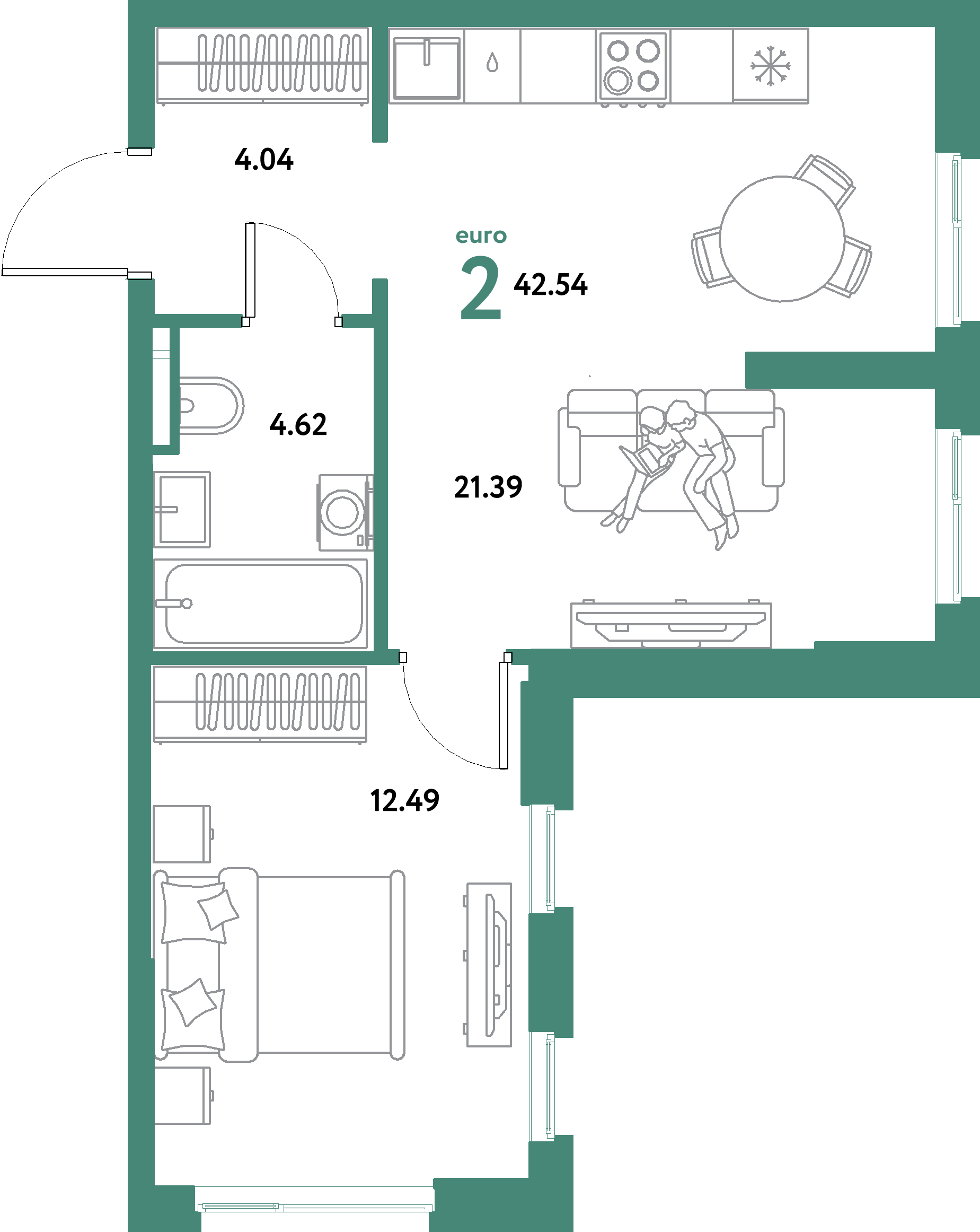 ЖК "Остров-сад"-2-комнатная 42.54 м²