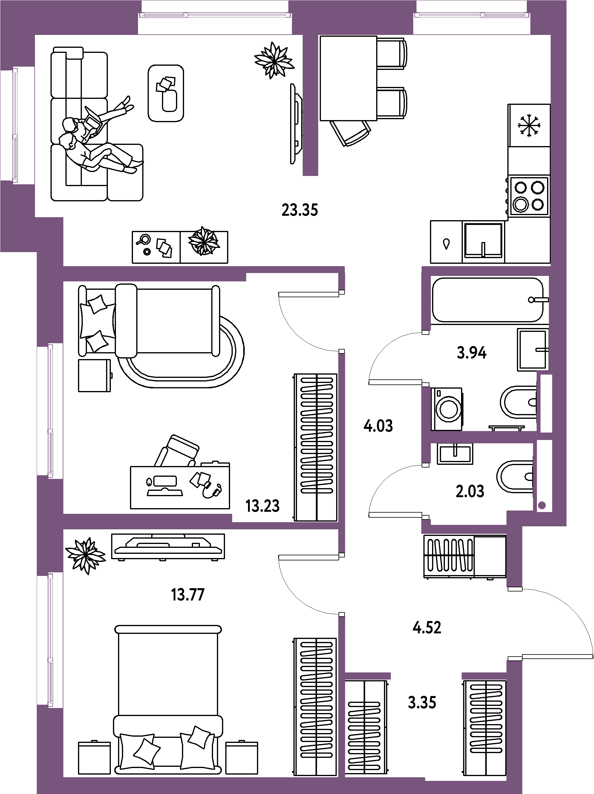 ЖК "Страна.Парковая"-3-комнатная 68.22 м²