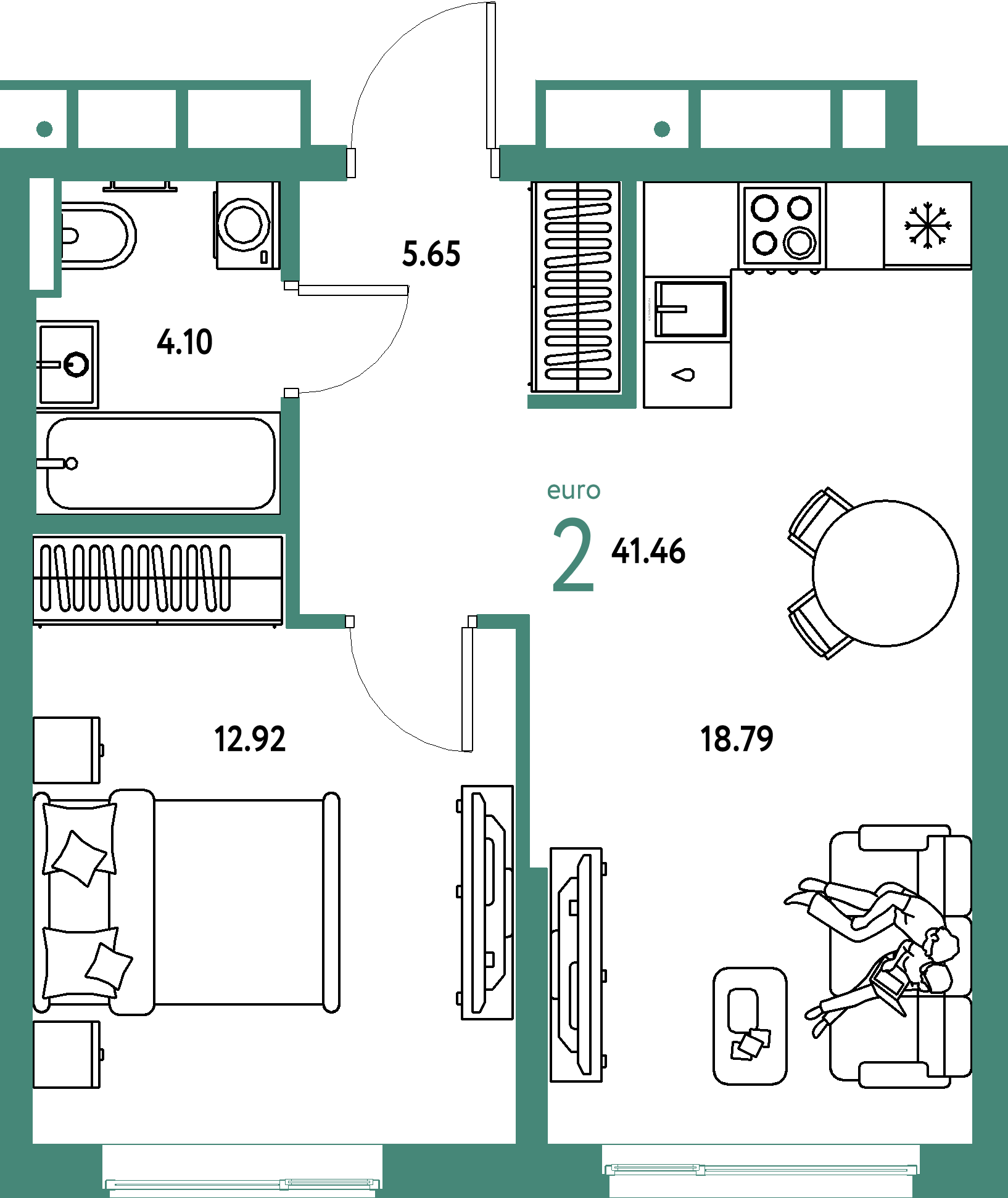 ЖК "Страна.Парковая"-2-комнатная 41.46 м²