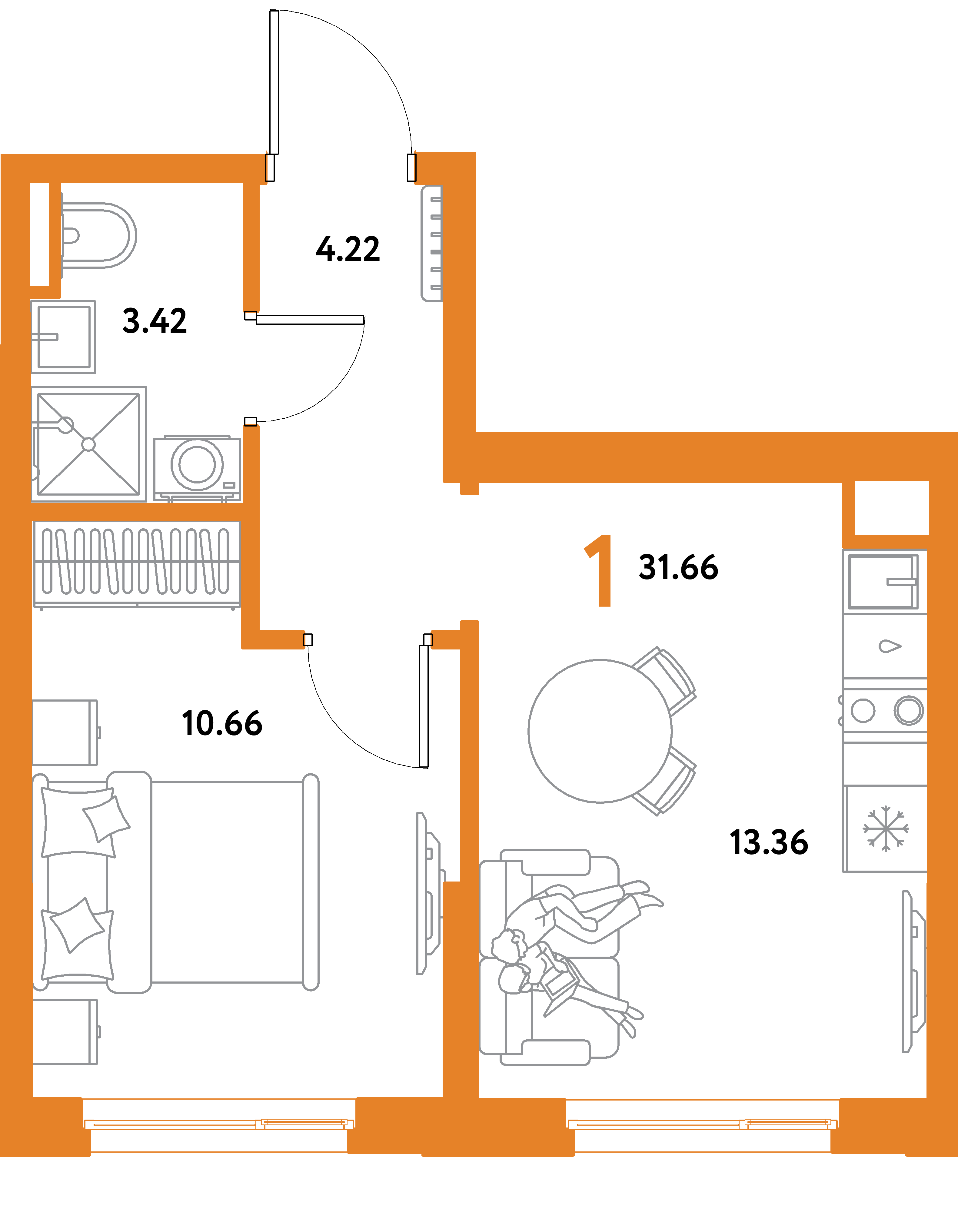 ЖК "Остров-сад"-1-комнатная 31.66 м²