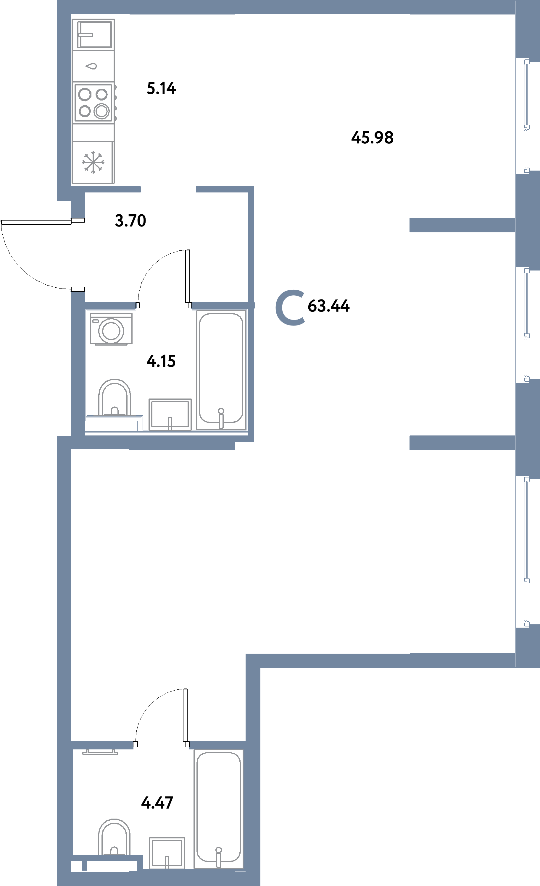 ЖК "Остров-сад"-Студия 63.44 м²