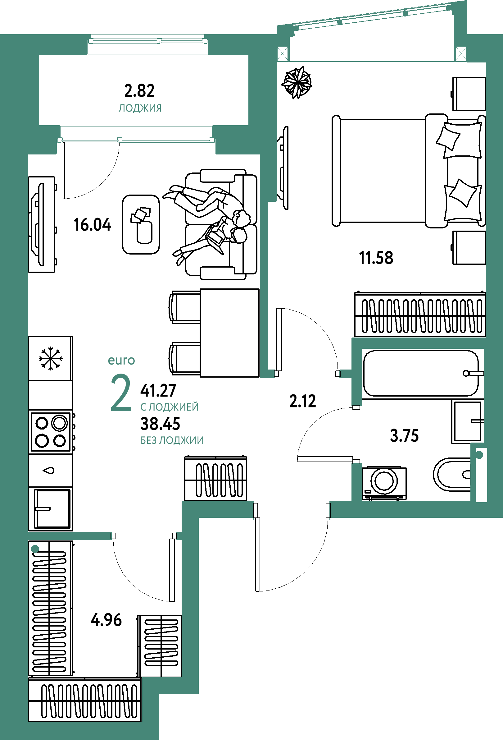 ЖК "Страна.Парковая"-2-комнатная 41.27 м²