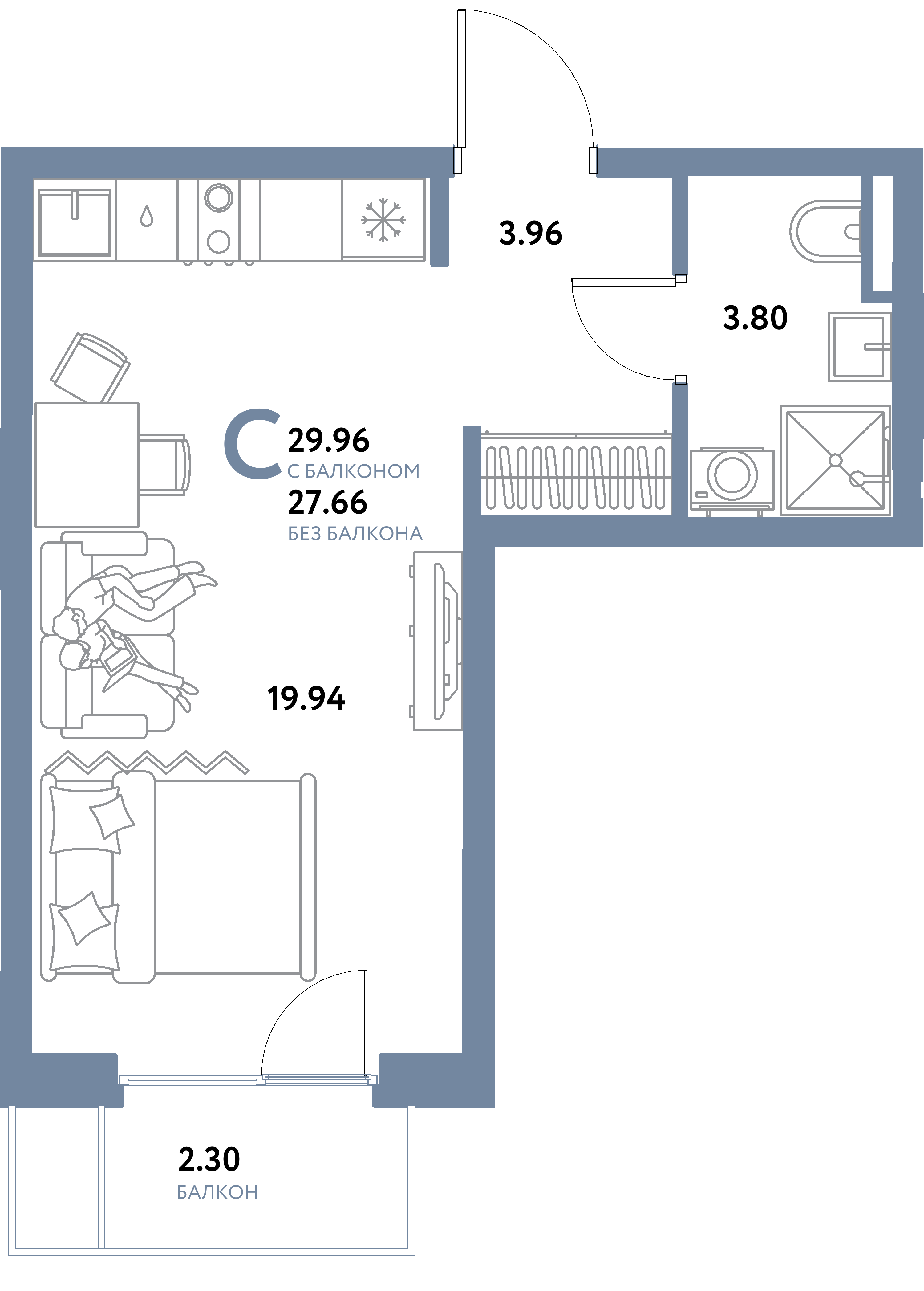 ЖК "Остров-сад"-Студия 29.96 м²