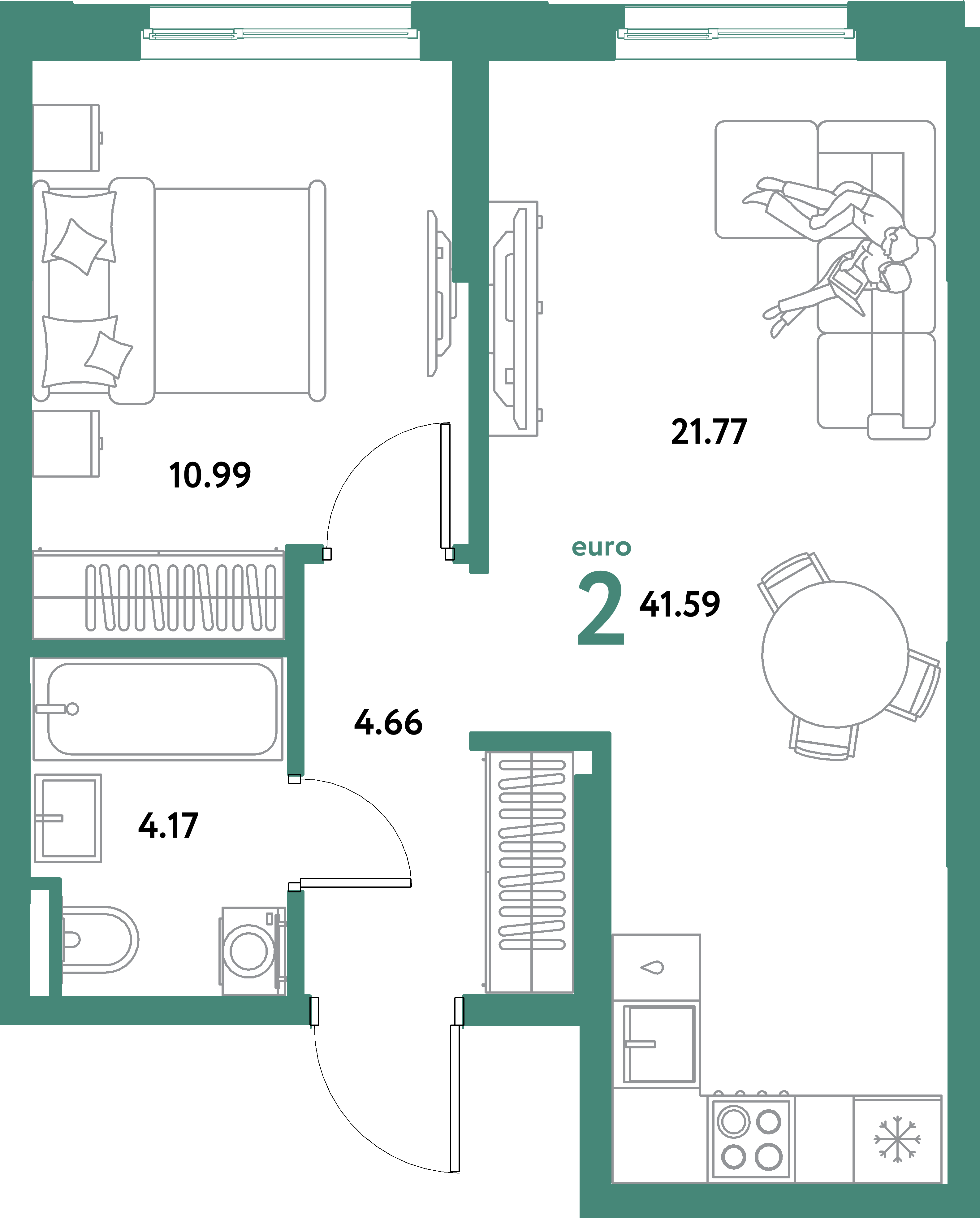 ЖК "Остров-сад"-2-комнатная 41.59 м²