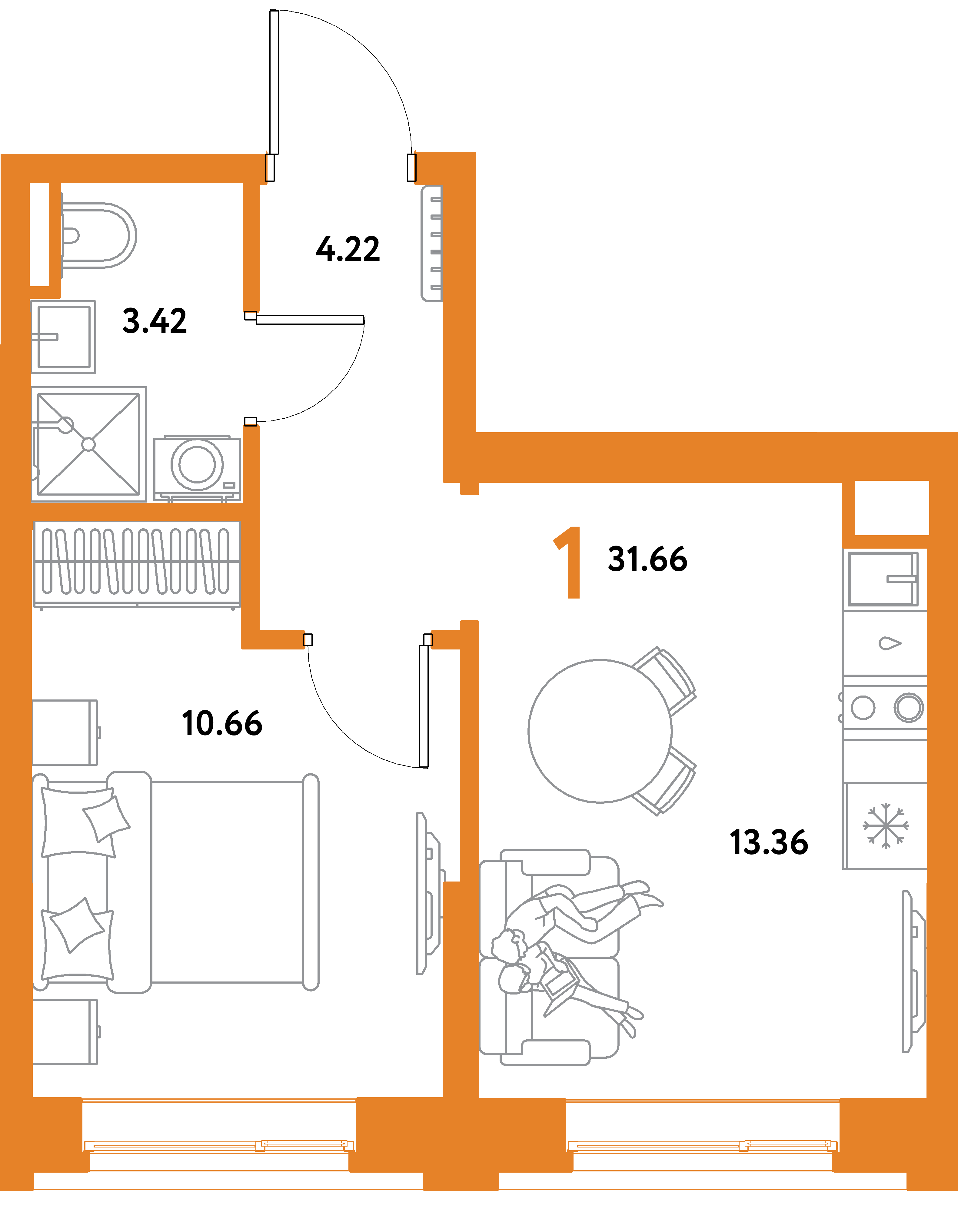 ЖК "Остров-сад"-1-комнатная 31.66 м²