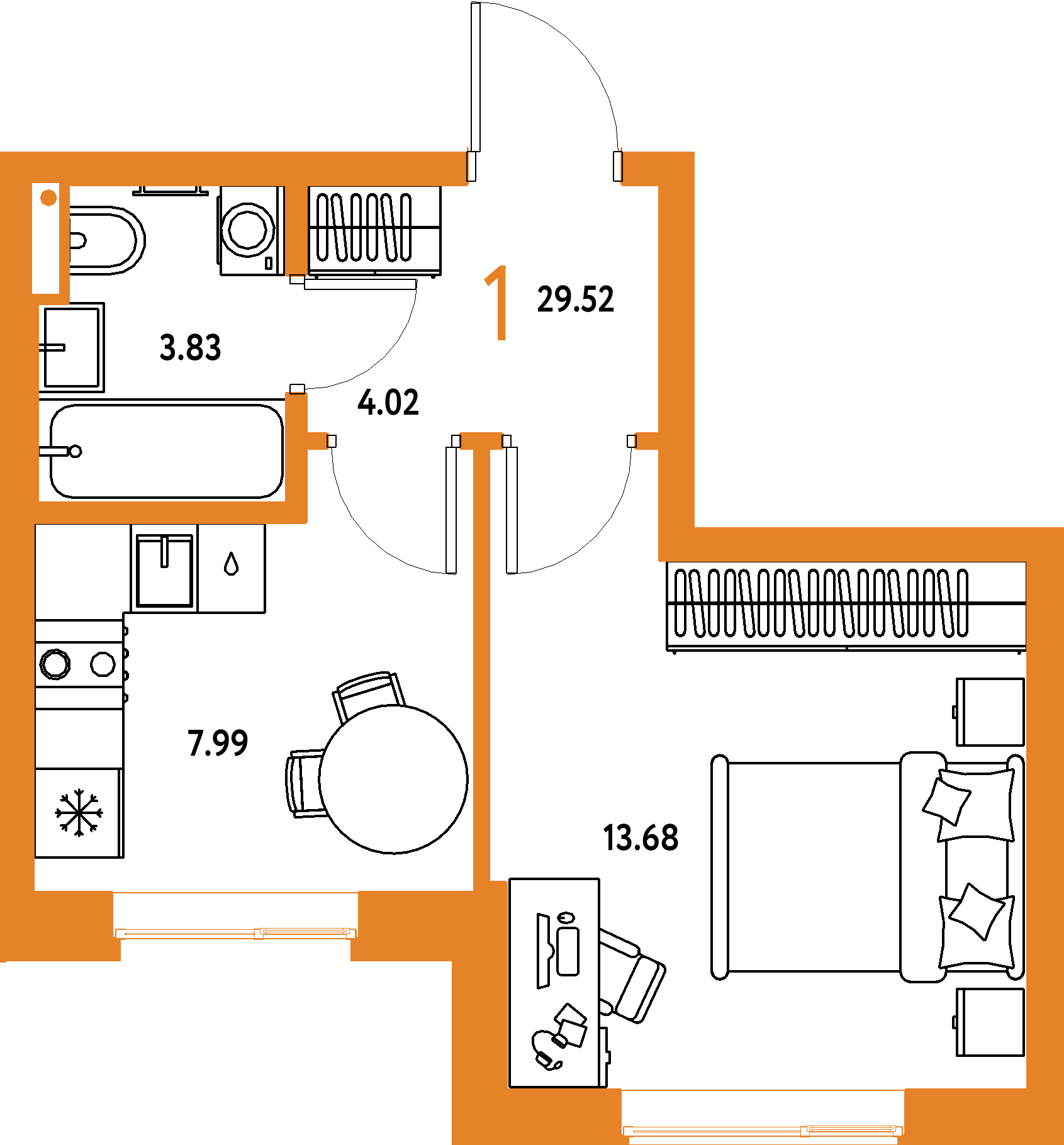ЖК "Страна.Парковая"-1-комнатная 29.52 м²