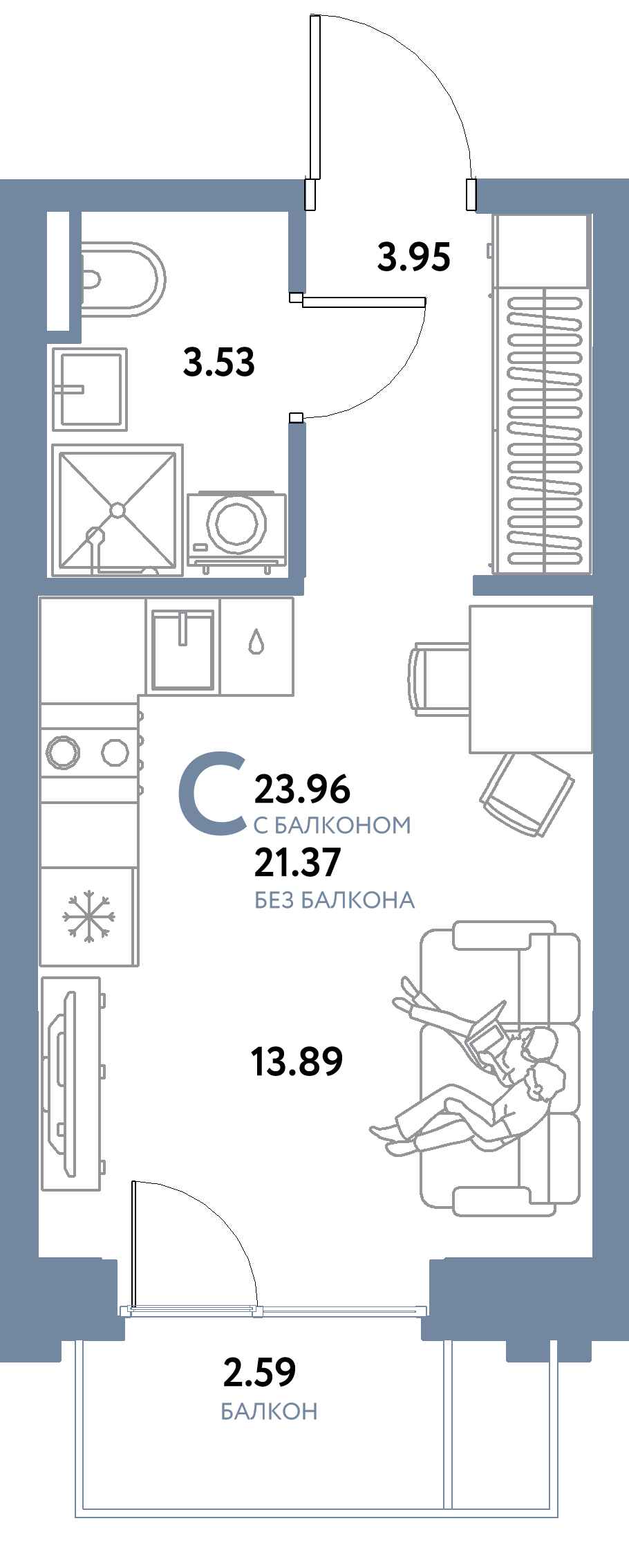 ЖК "Остров-сад"-Студия 23.96 м²