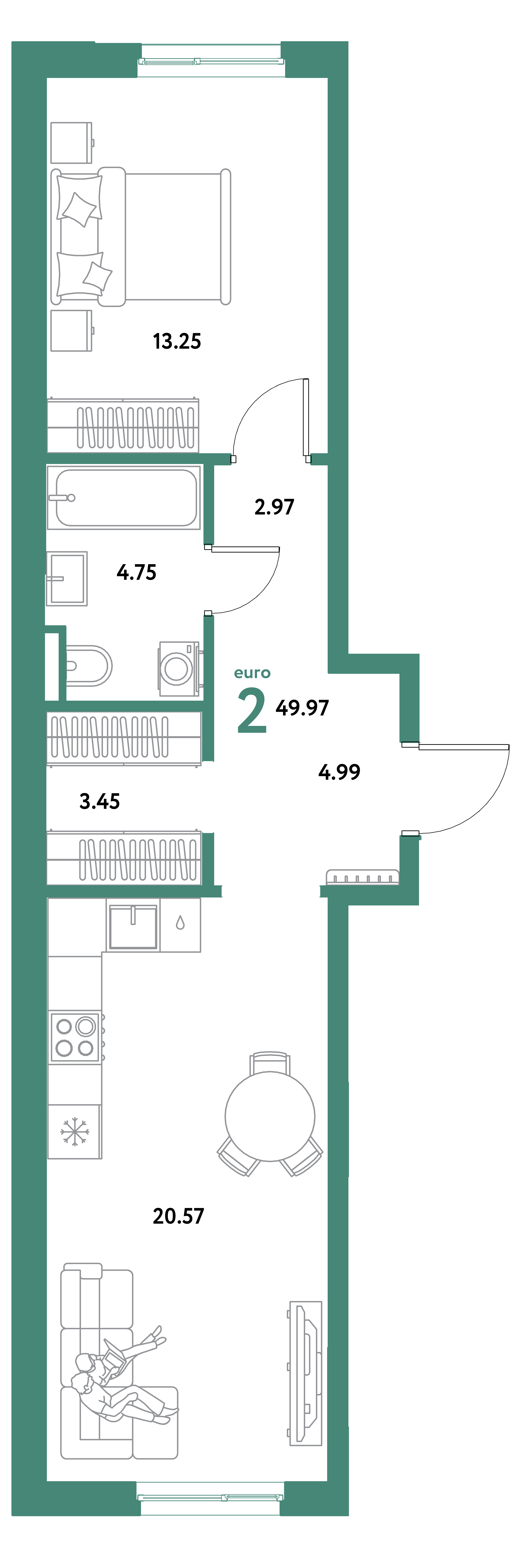 ЖК "Остров-сад"-2-комнатная 49.97 м²
