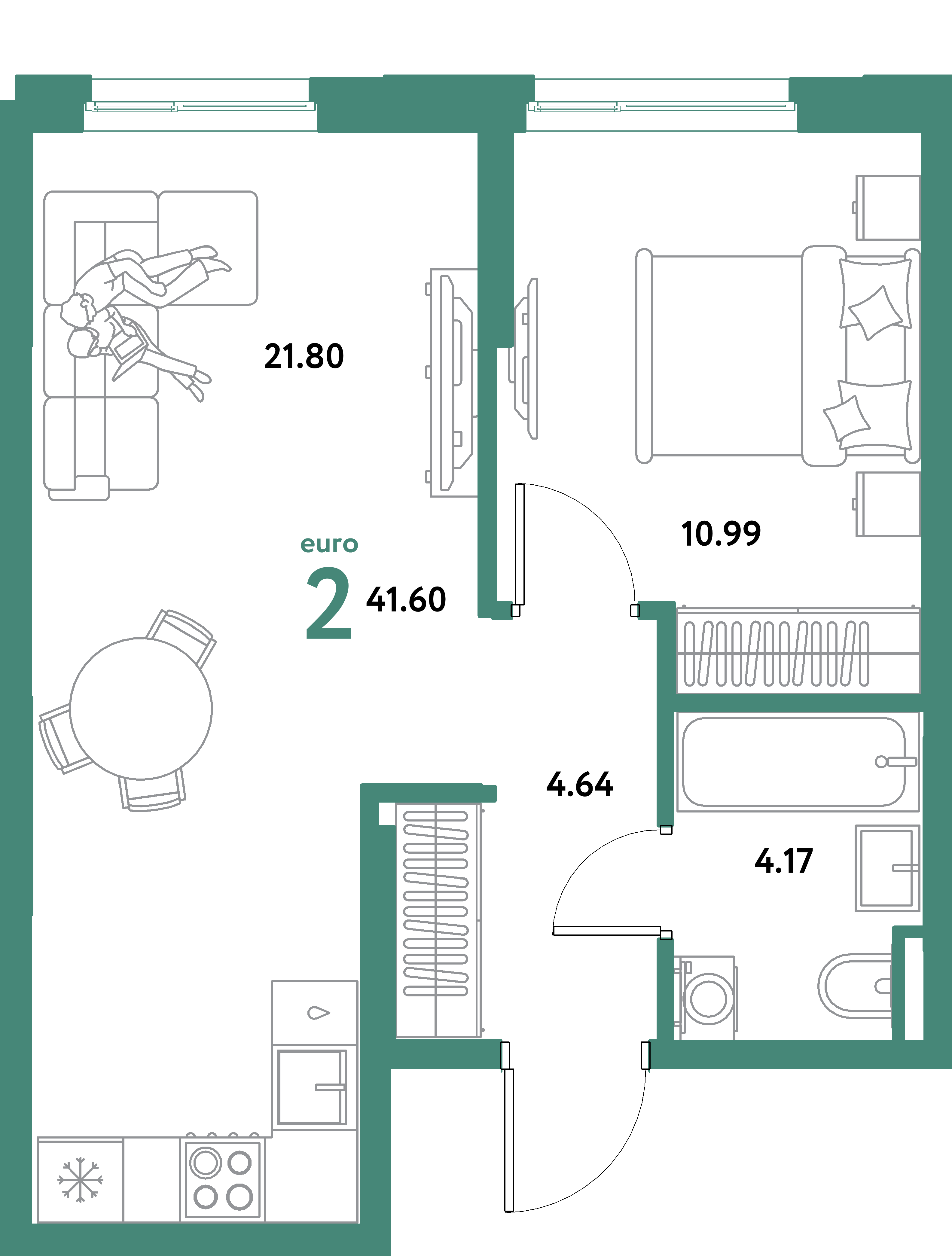 ЖК "Остров-сад"-2-комнатная 41.6 м²