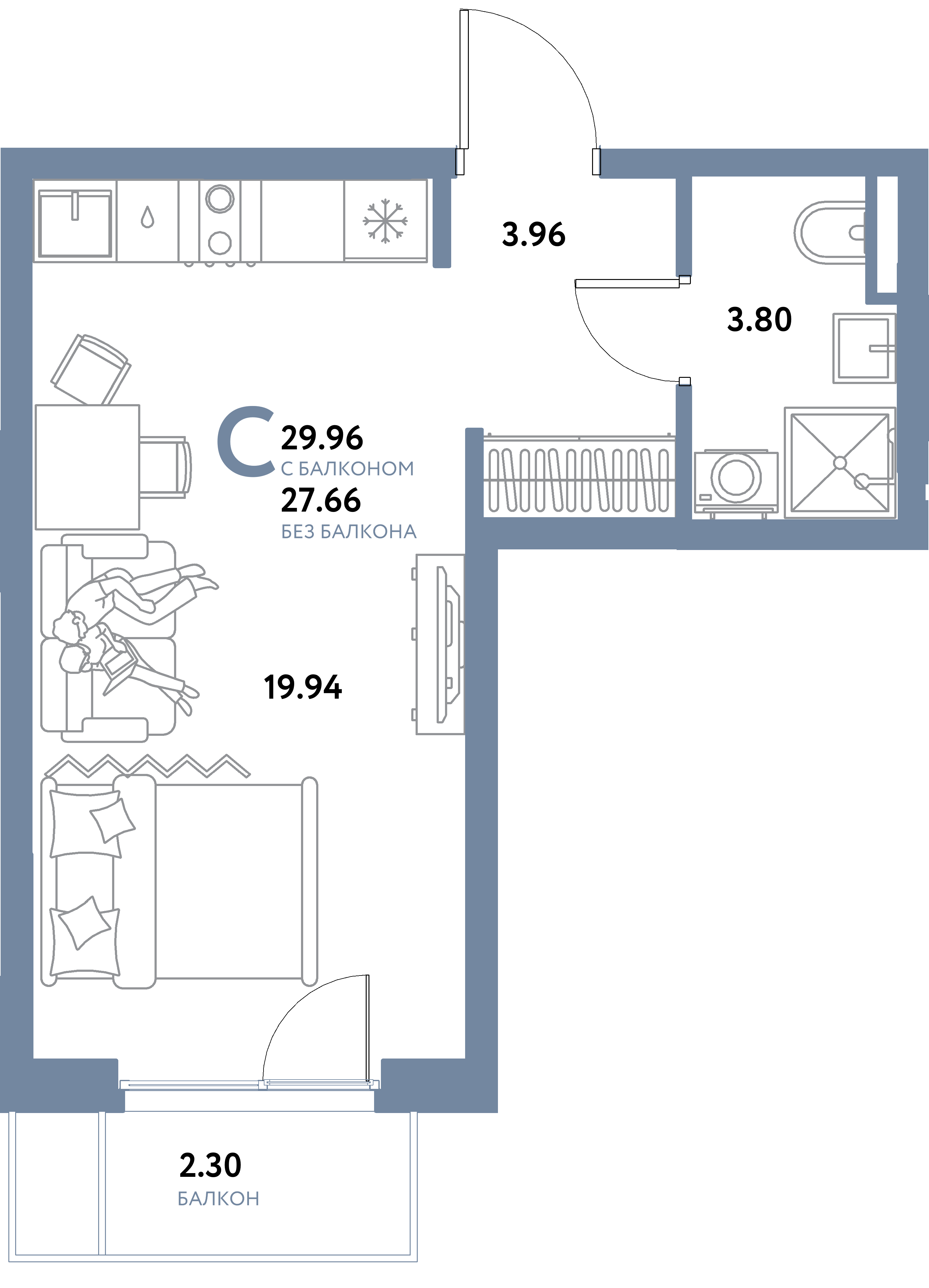 ЖК "Остров-сад"-Студия 29.96 м²