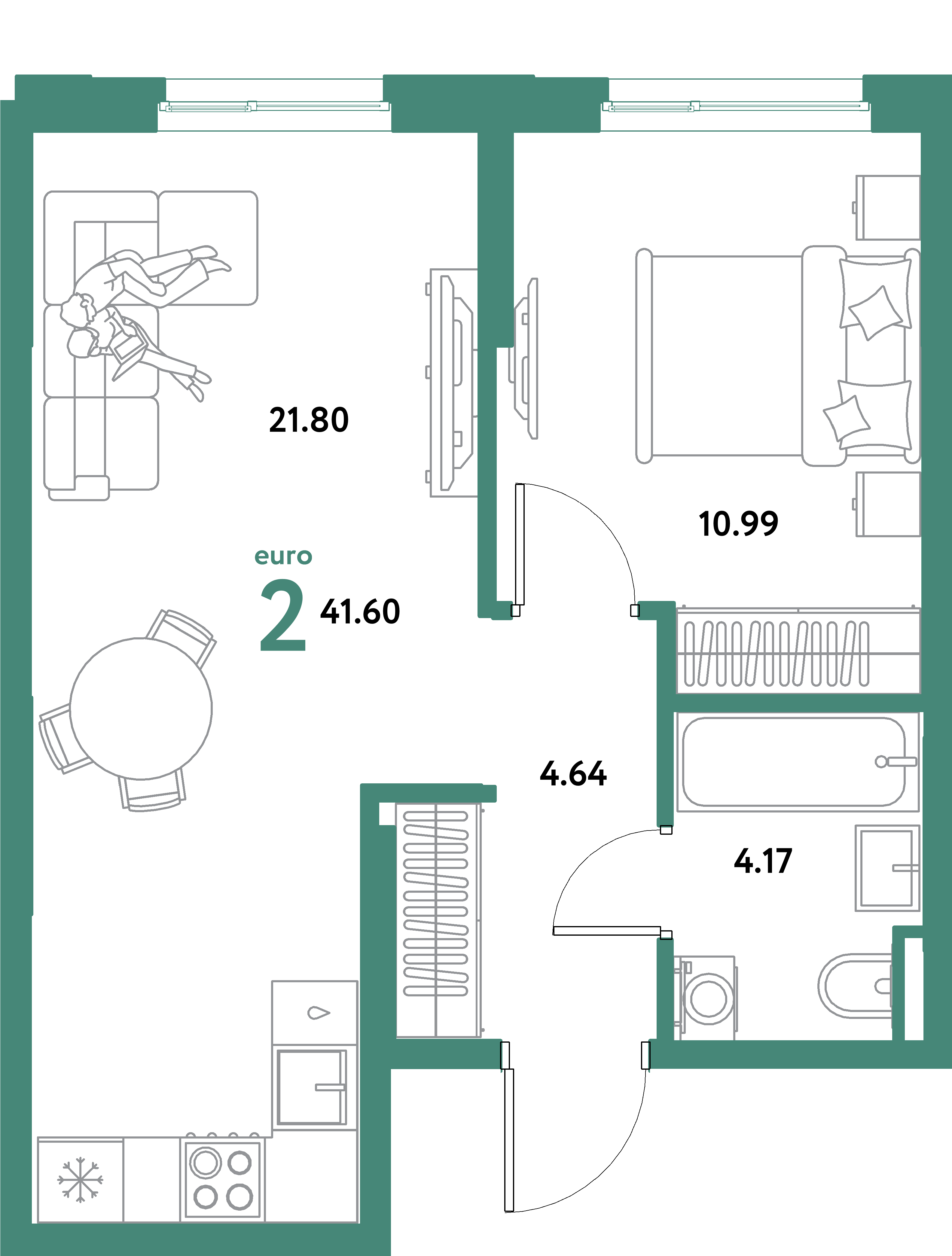 ЖК "Остров-сад"-2-комнатная 41.6 м²