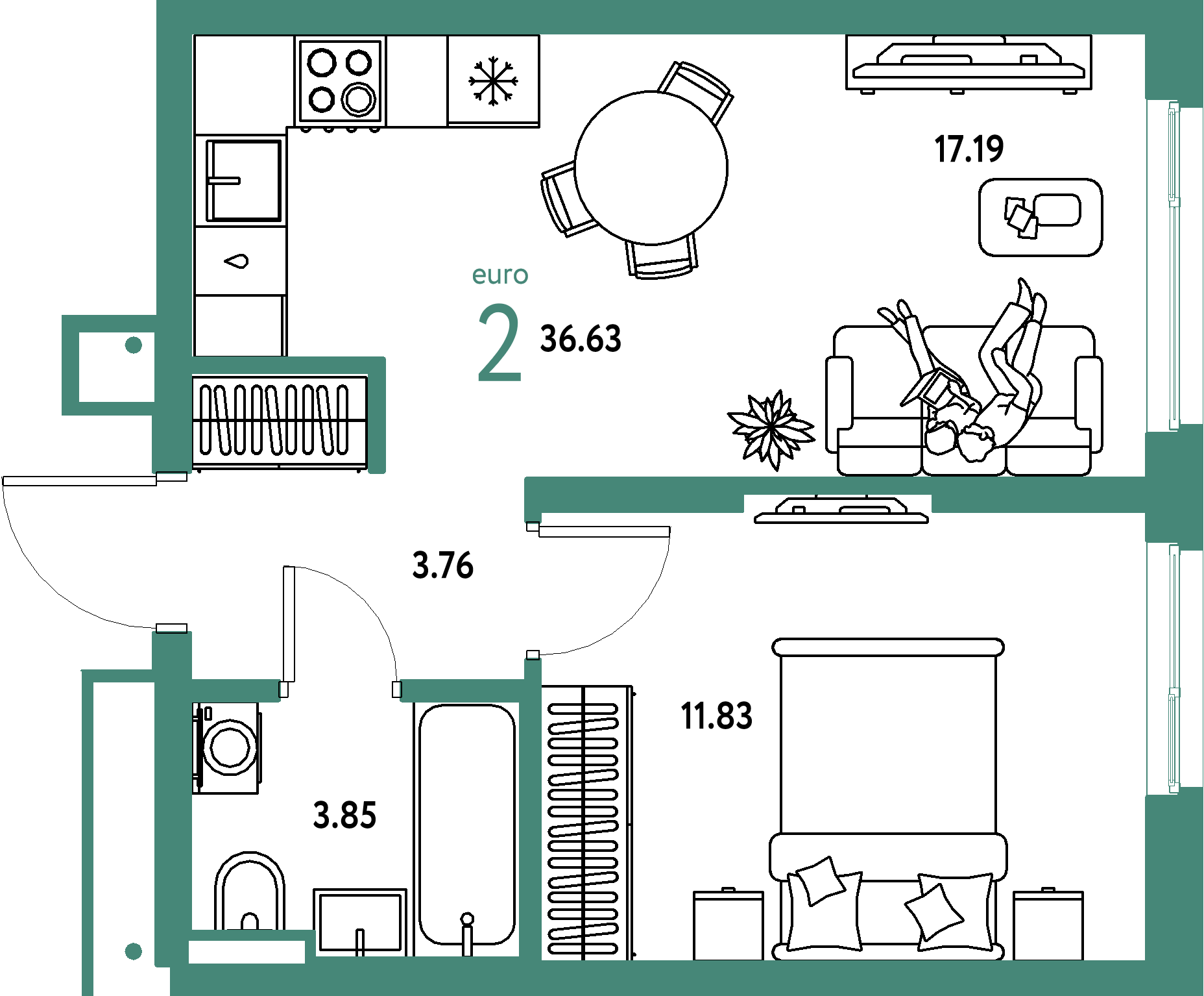 ЖК "Страна.Парковая"-2-комнатная 36.63 м²