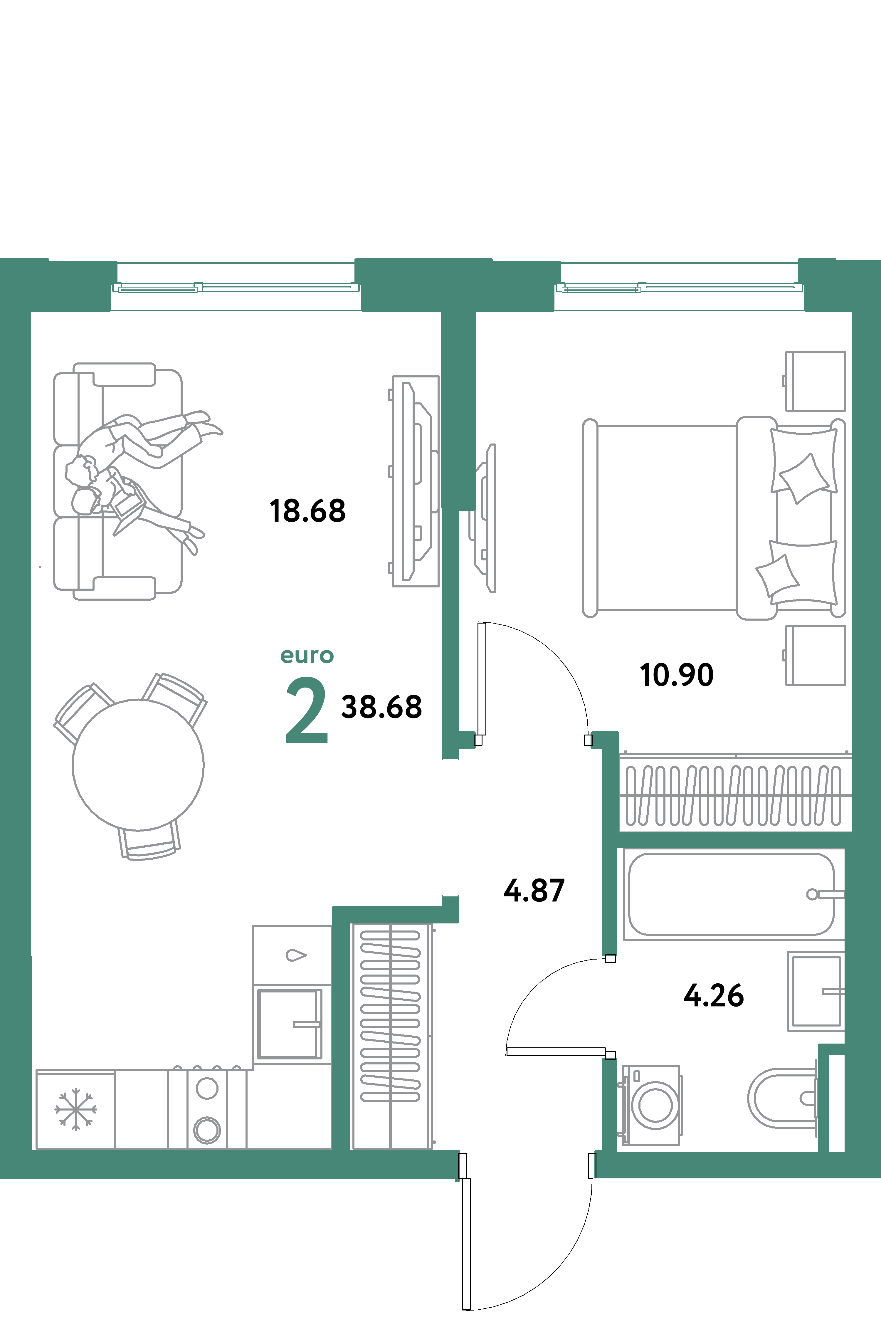 ЖК "Остров-сад"-2-комнатная 38.68 м²