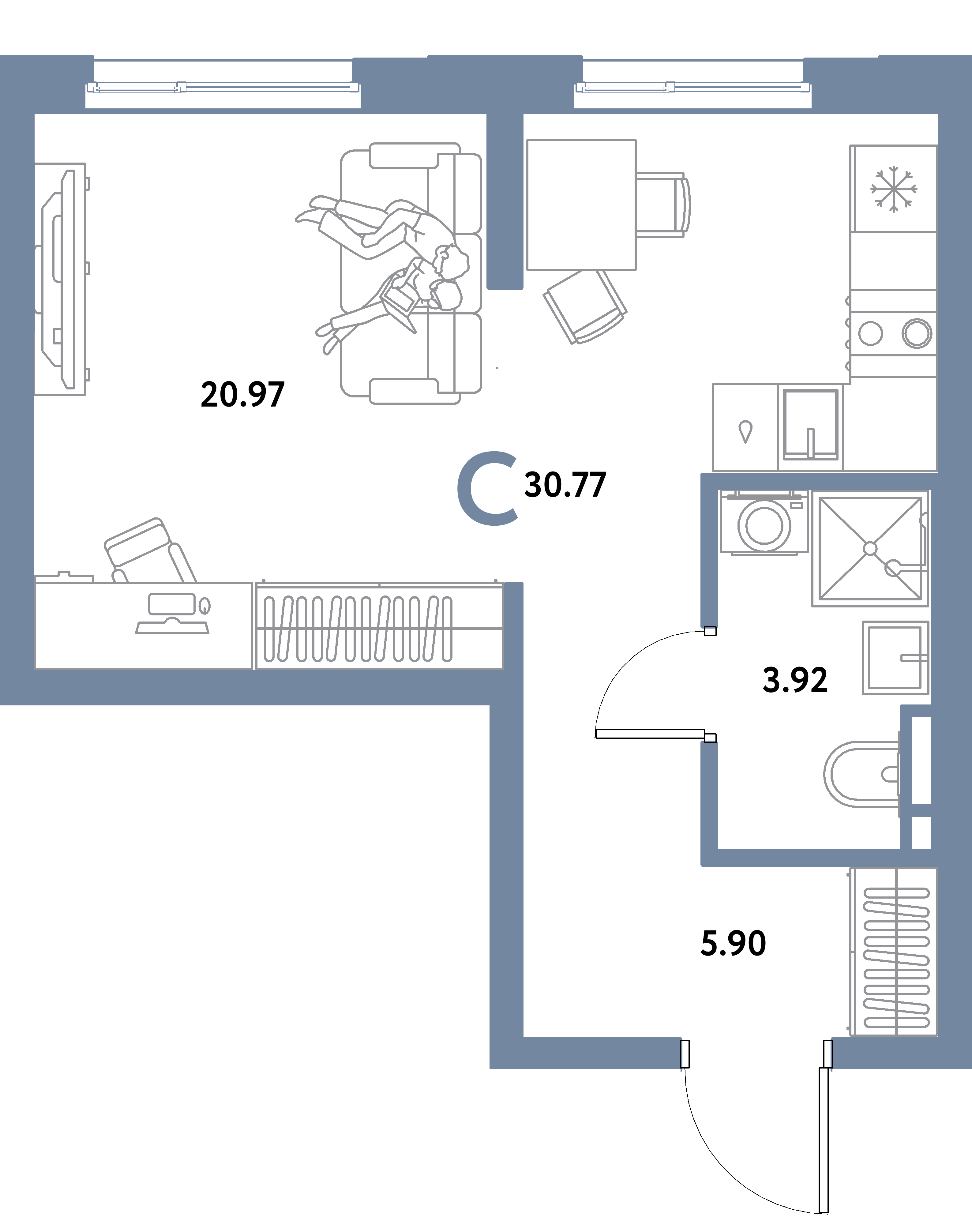 ЖК "Остров-сад"-Студия 30.77 м²