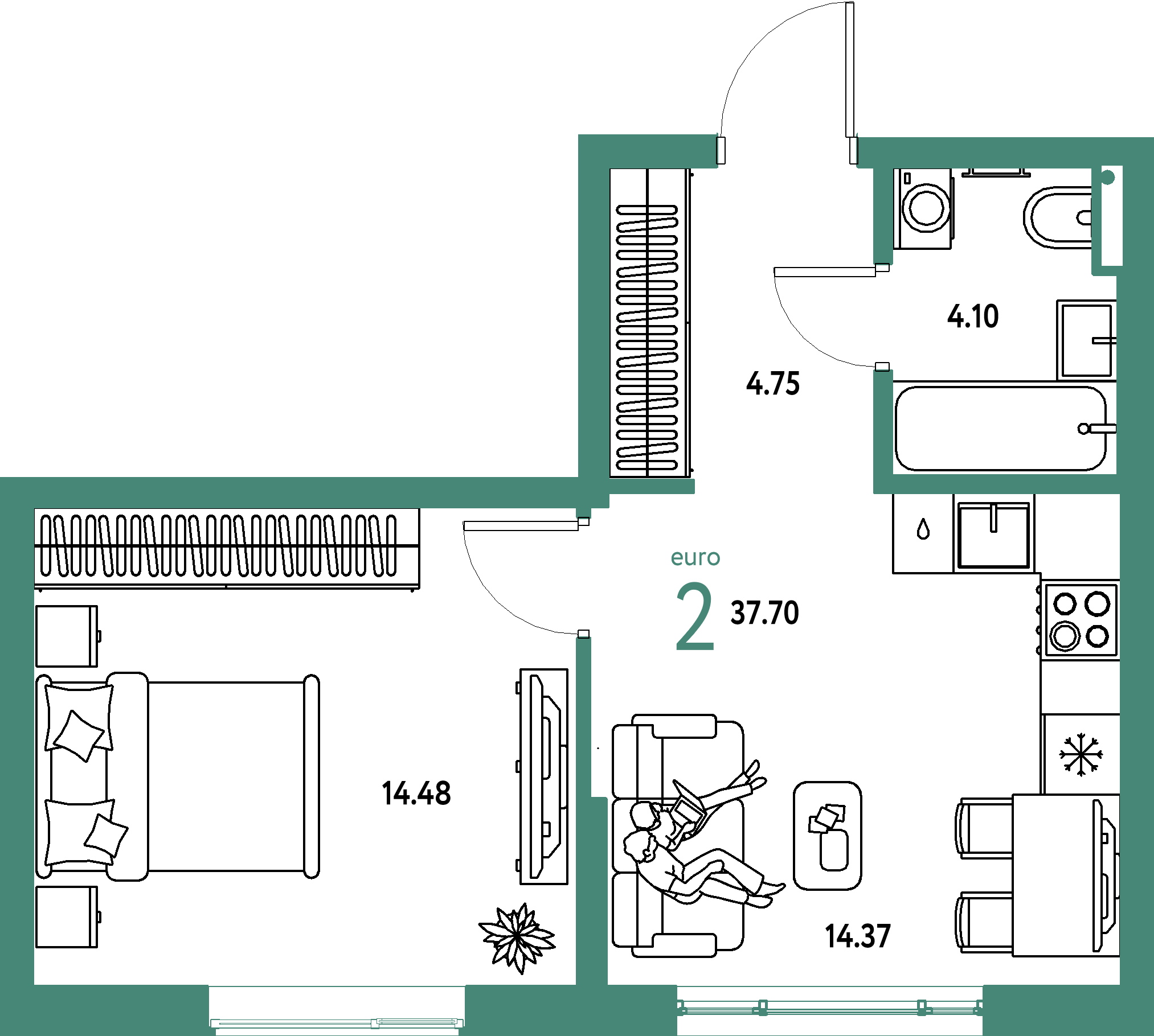 ЖК "Страна.Парковая"-2-комнатная 37.7 м²