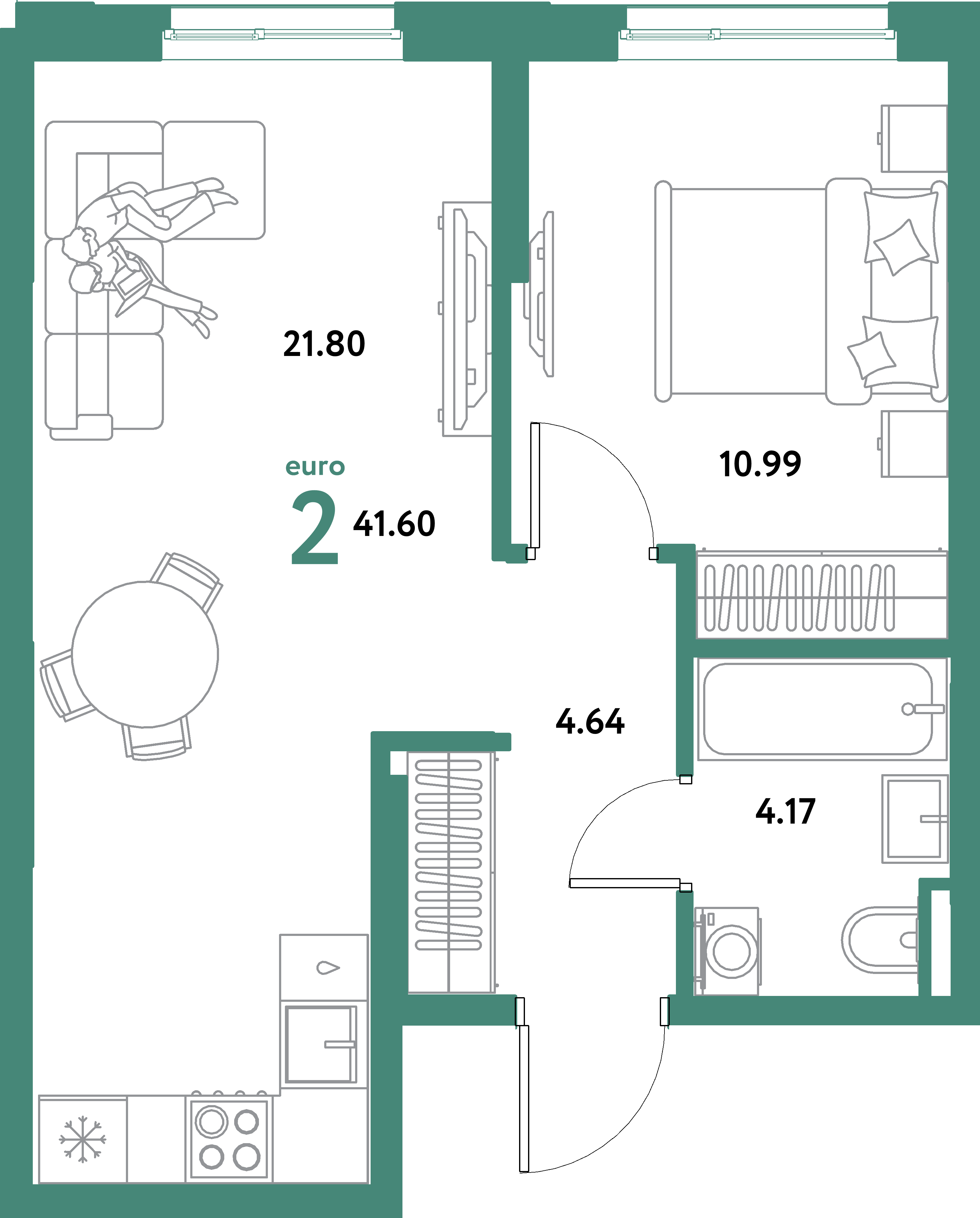 ЖК "Остров-сад"-2-комнатная 41.6 м²
