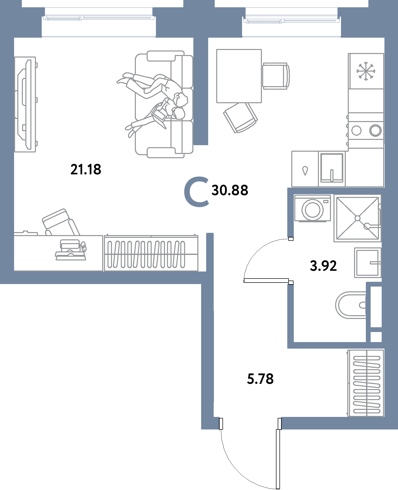 ЖК "Остров-сад"-Студия 30.88 м²