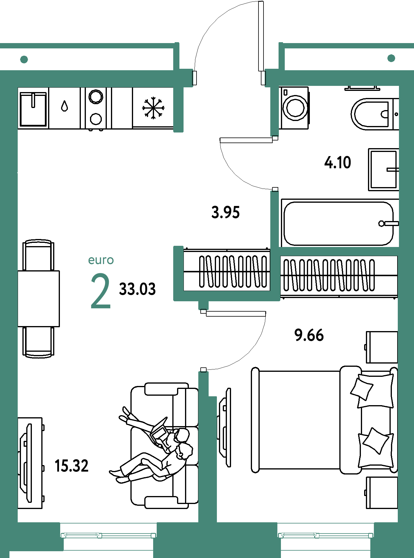 ЖК "Домашний"-2-комнатная 33.03 м²