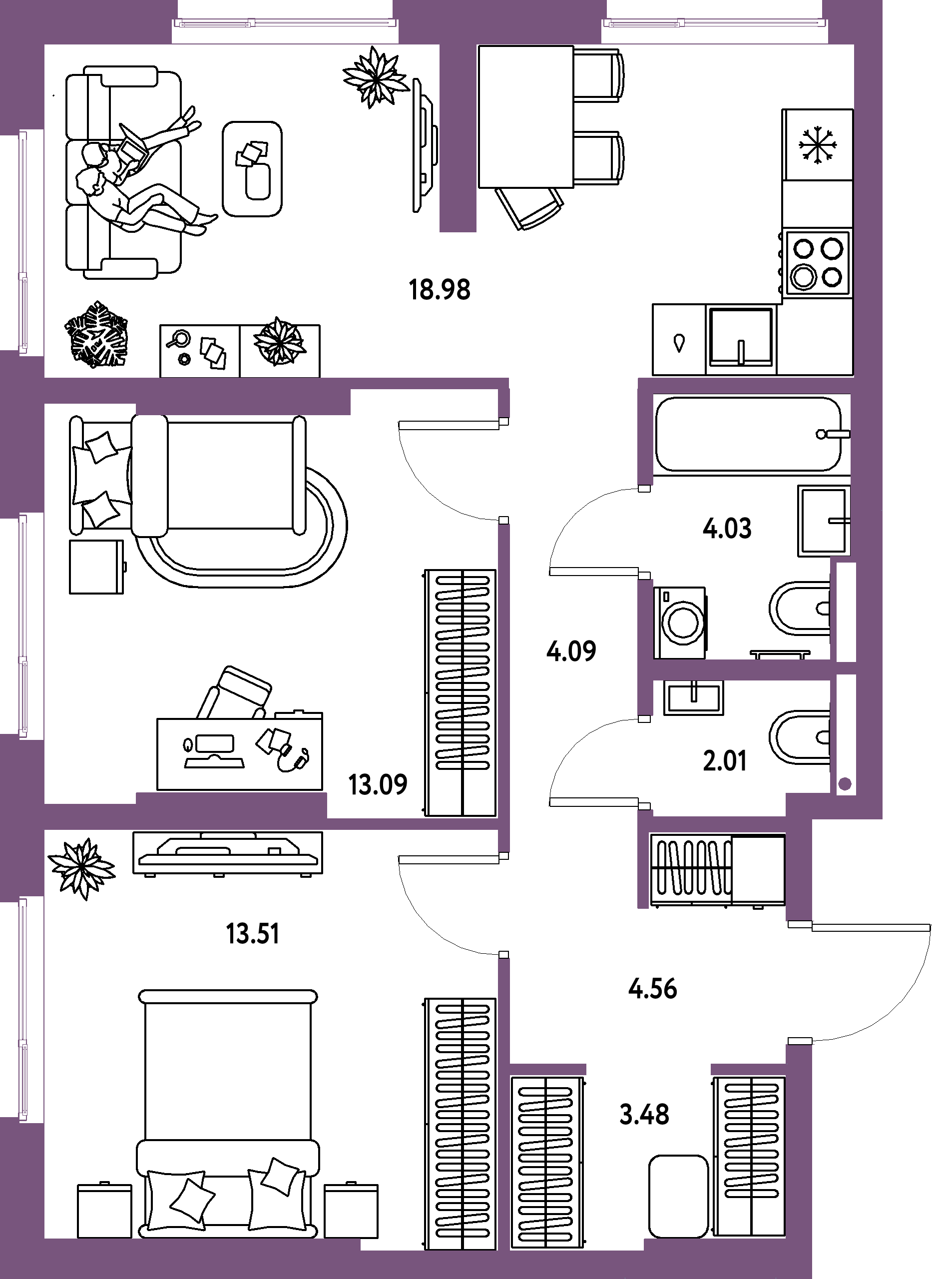 ЖК "Страна.Парковая"-3-комнатная 63.75 м²
