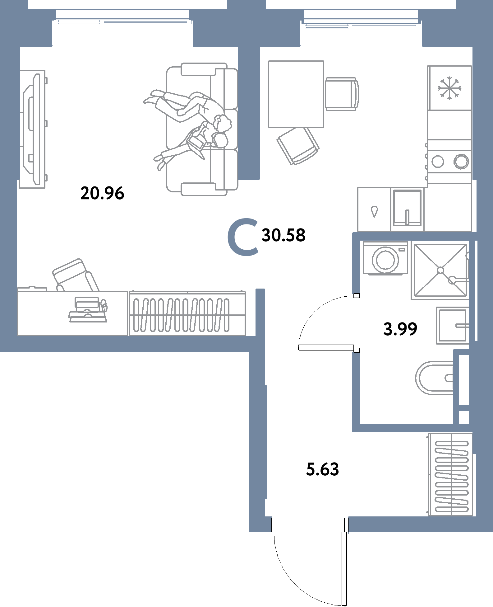ЖК "Остров-сад"-Студия 30.58 м²