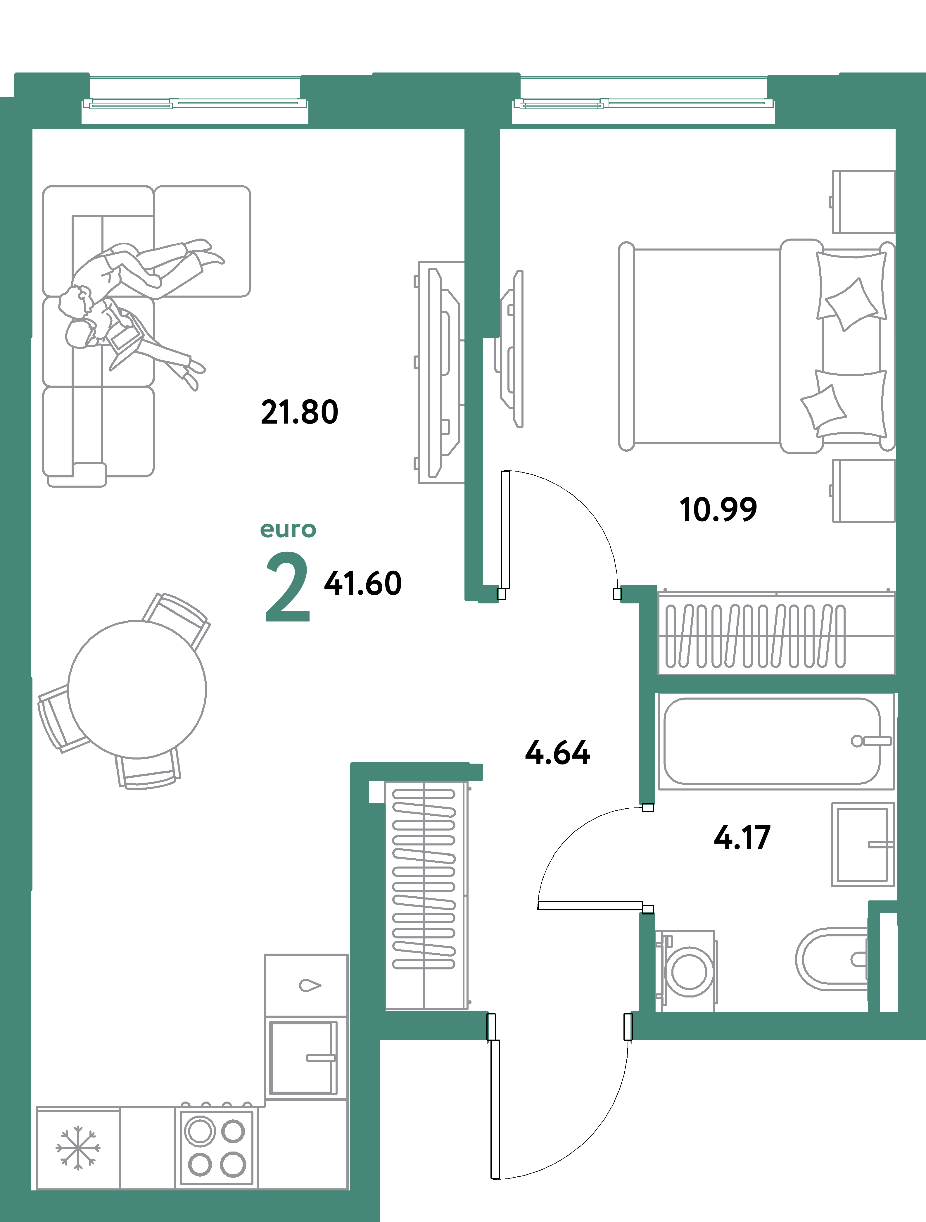 ЖК "Остров-сад"-2-комнатная 41.6 м²