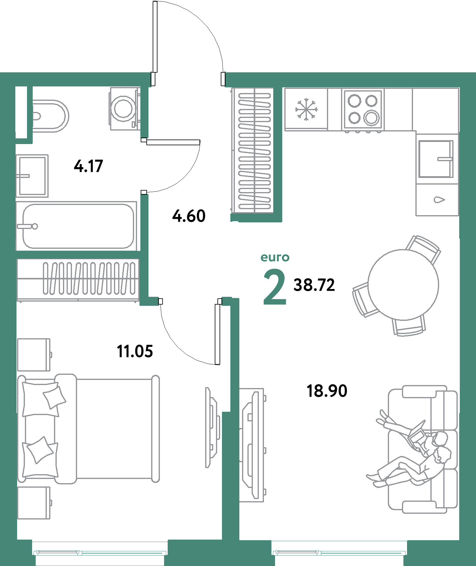 ЖК "Остров-сад"-2-комнатная 38.72 м²