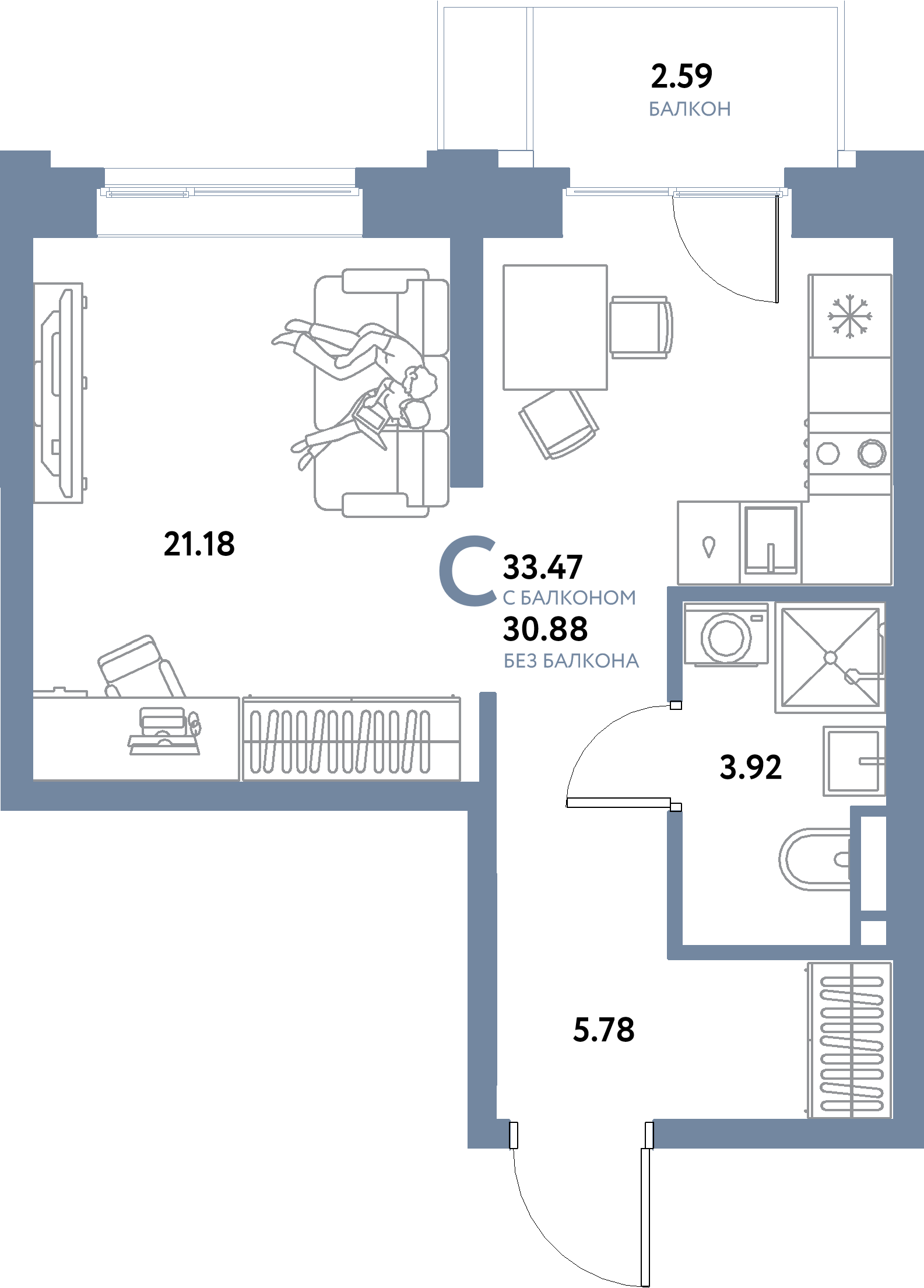 ЖК "Остров-сад"-Студия 33.47 м²