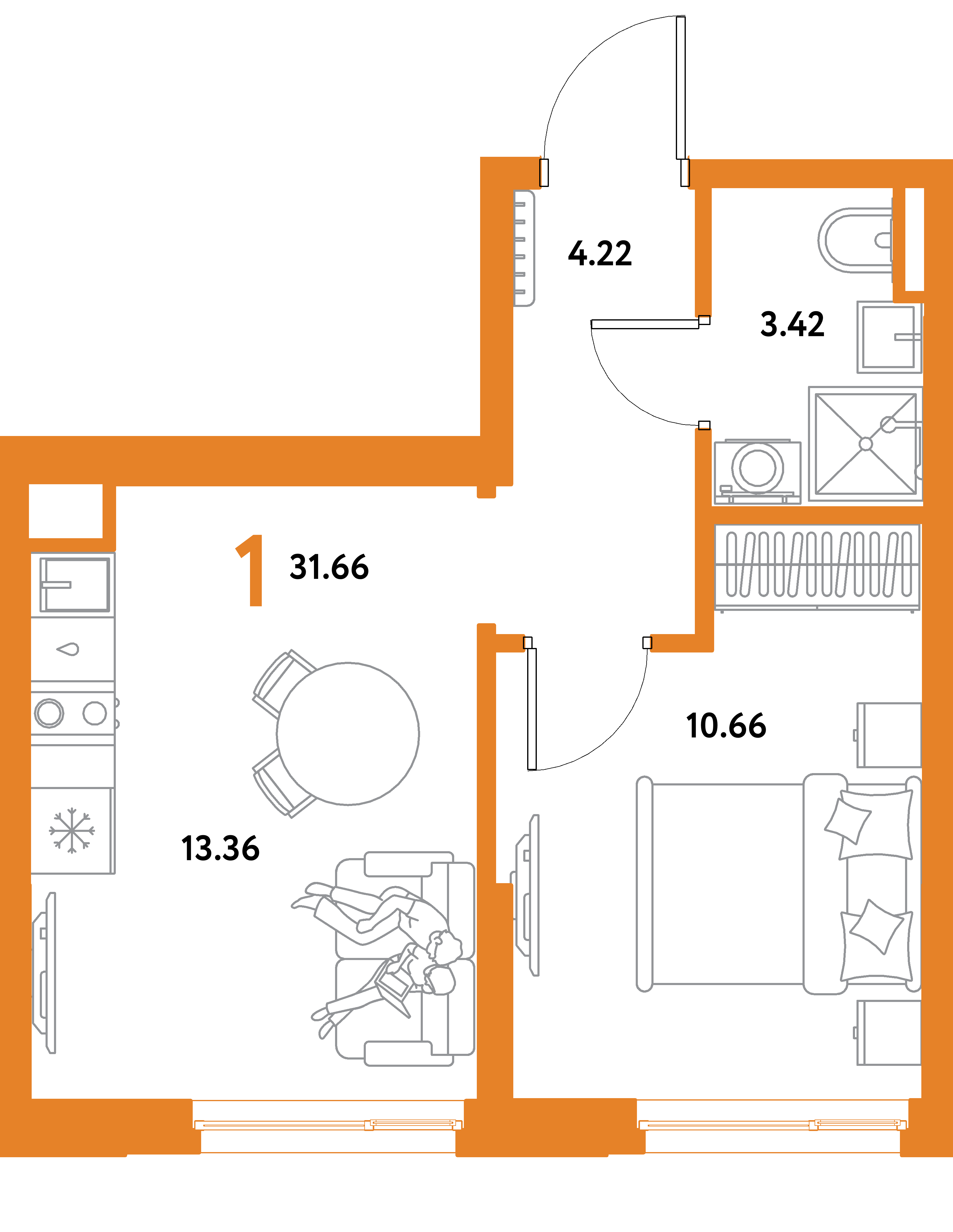ЖК "Остров-сад"-1-комнатная 31.66 м²