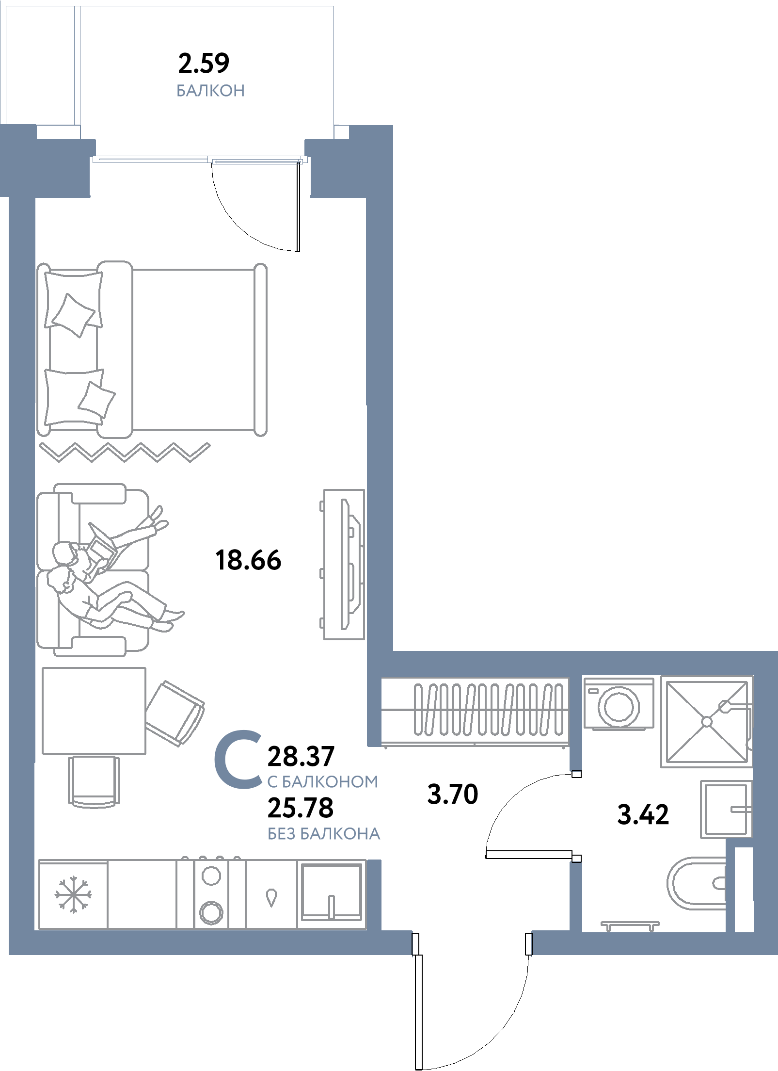 ЖК "Остров-сад"-Студия 28.37 м²