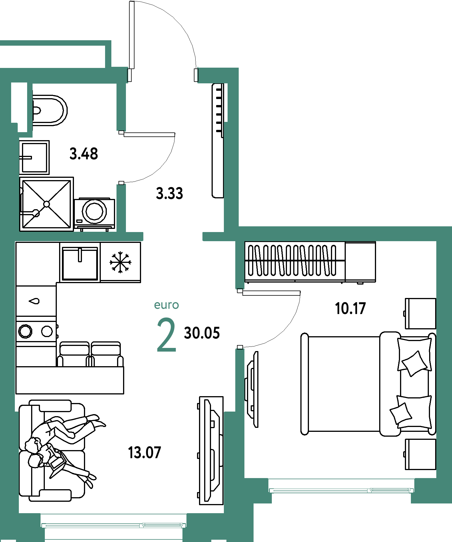 ЖК "Страна.Прибрежная"-2-комнатная 30.05 м²