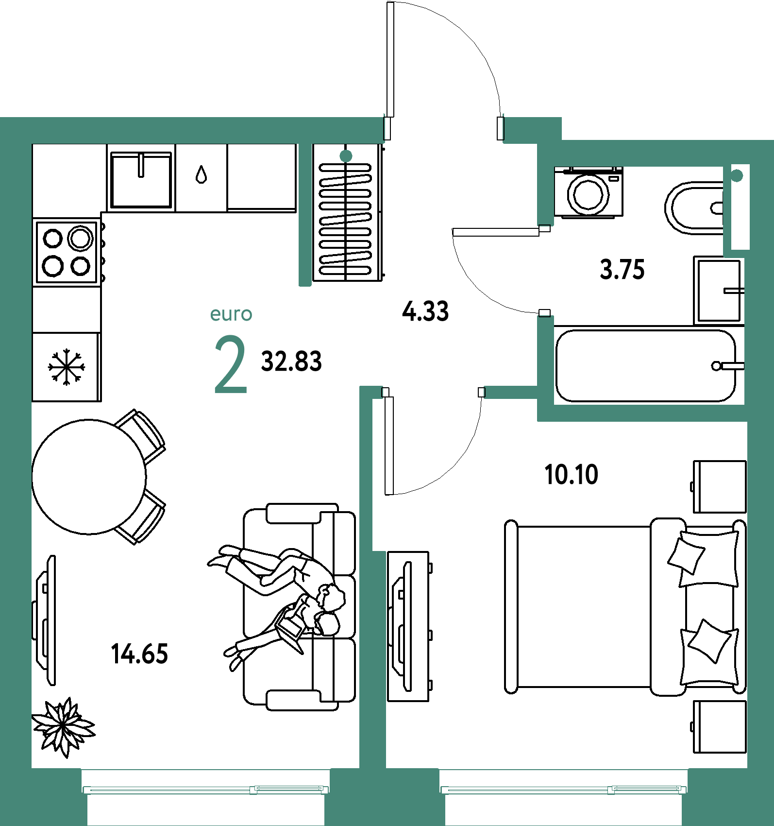 ЖК "Страна.Парковая"-2-комнатная 32.83 м²