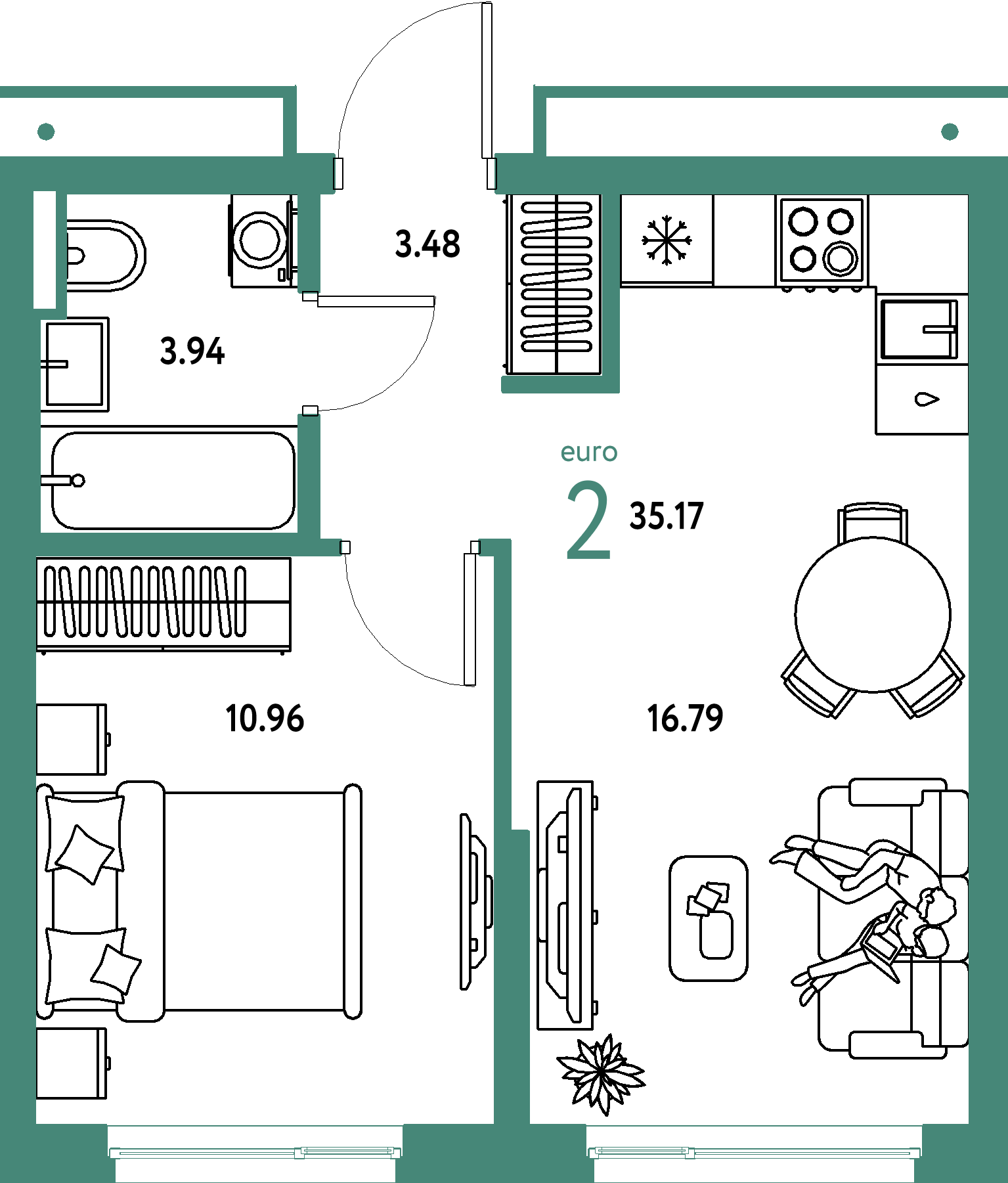 ЖК "Страна.Парковая"-2-комнатная 35.17 м²
