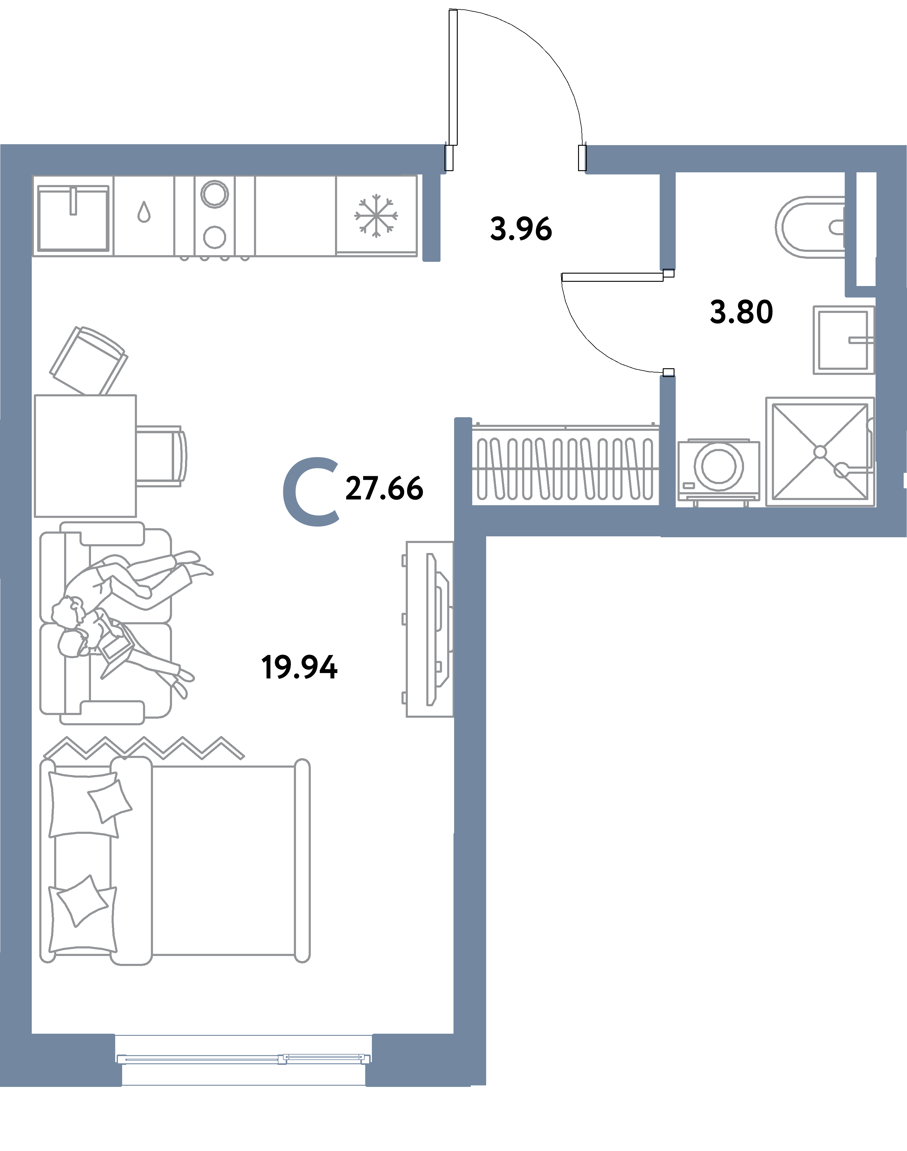 ЖК "Остров-сад"-Студия 27.66 м²