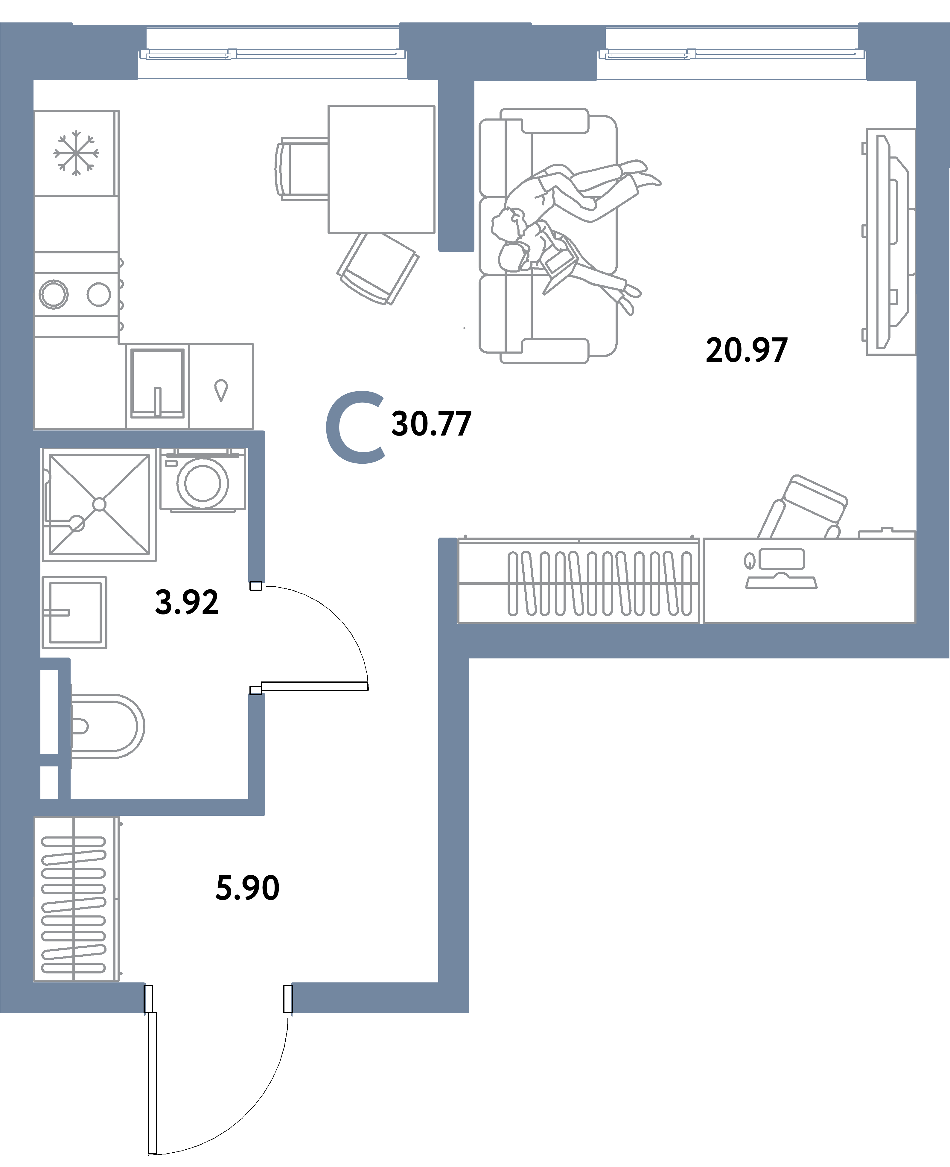 ЖК "Остров-сад"-Студия 30.77 м²