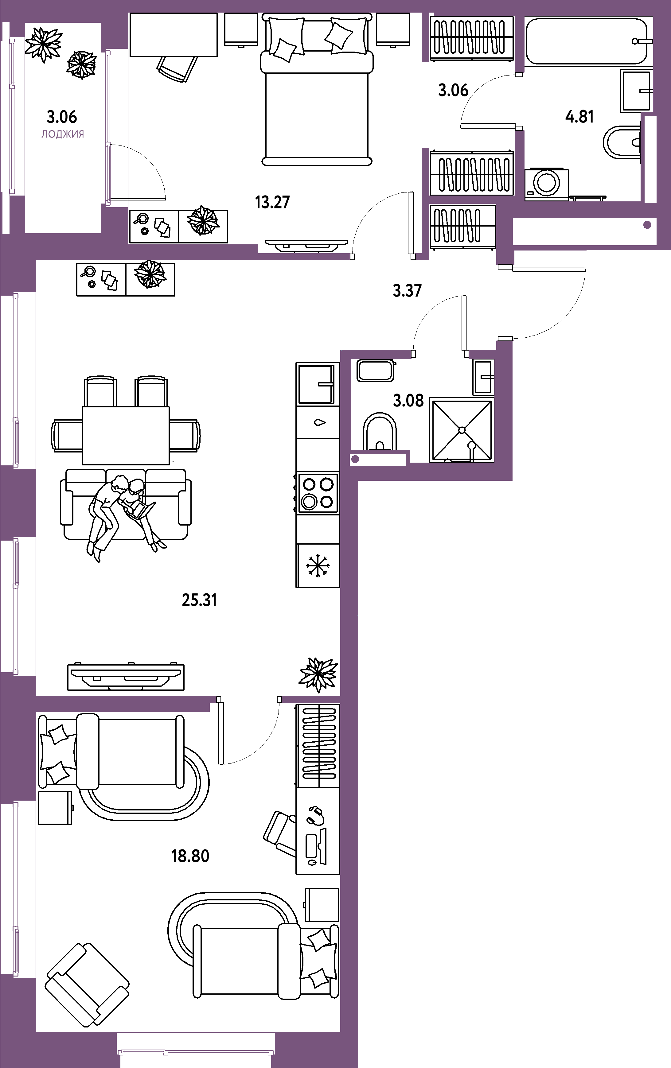 ЖК "Страна.Парковая"-3-комнатная 74.76 м²