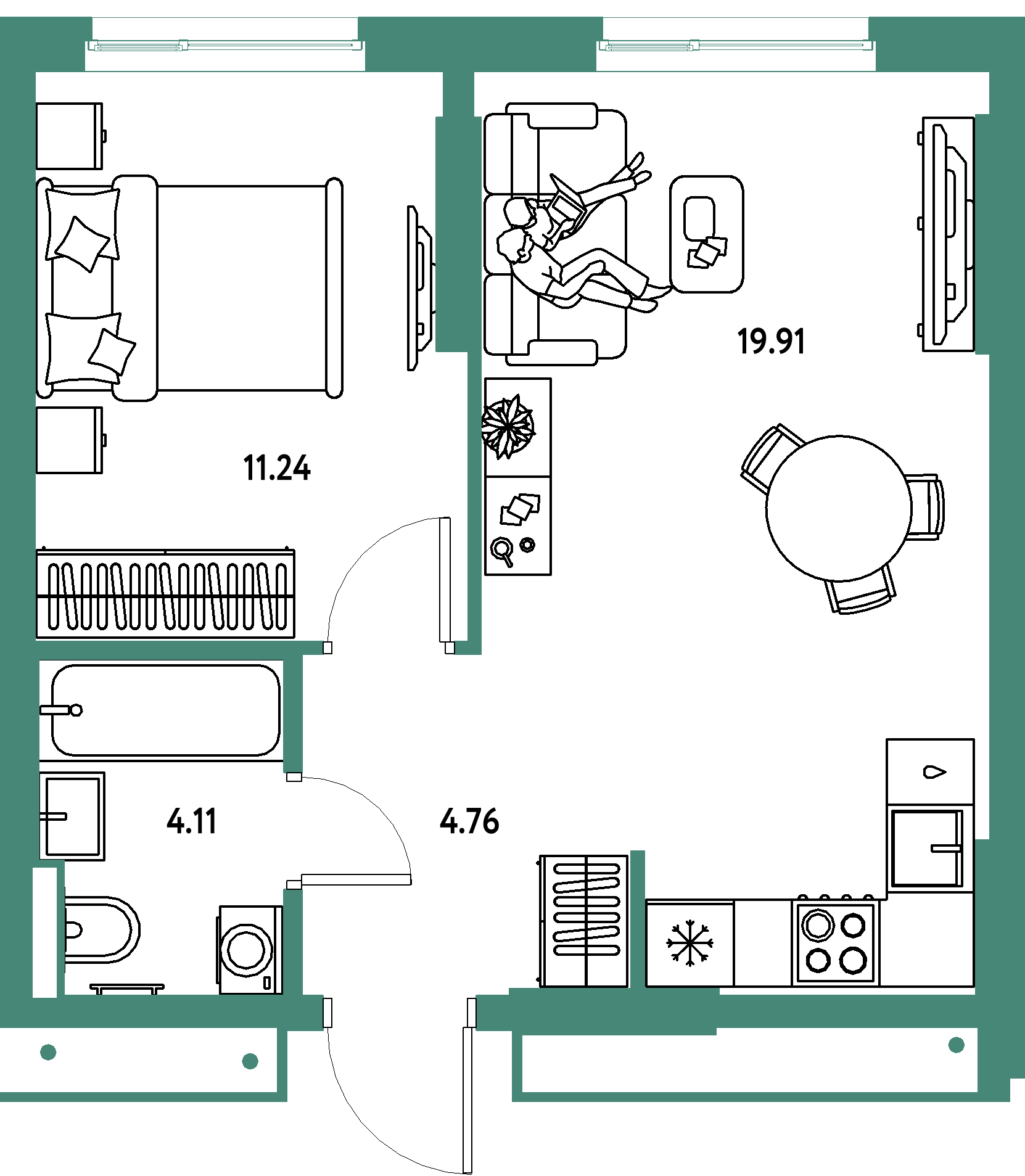 ЖК "Страна.Парковая"-2-комнатная 40.02 м²