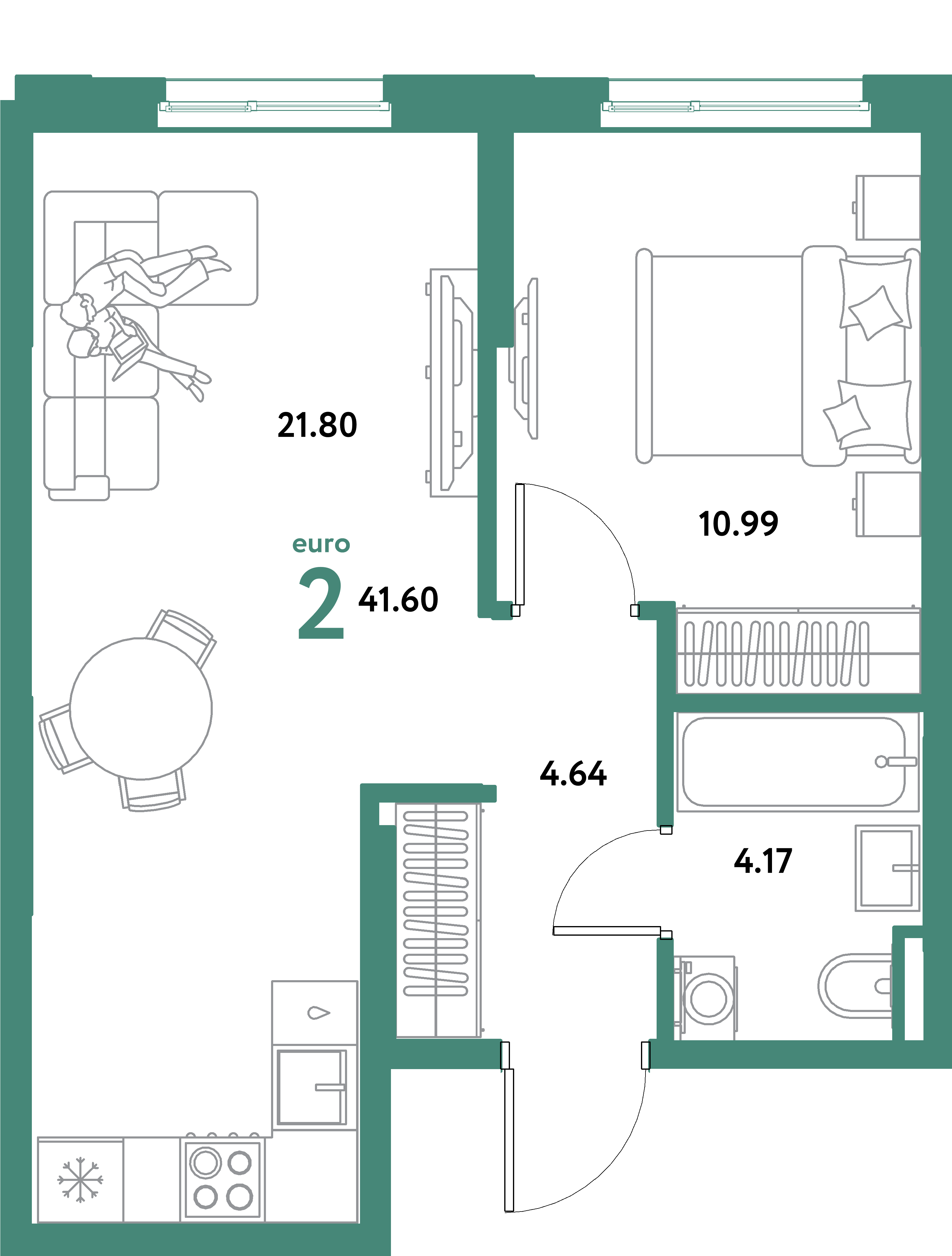 ЖК "Остров-сад"-2-комнатная 41.6 м²