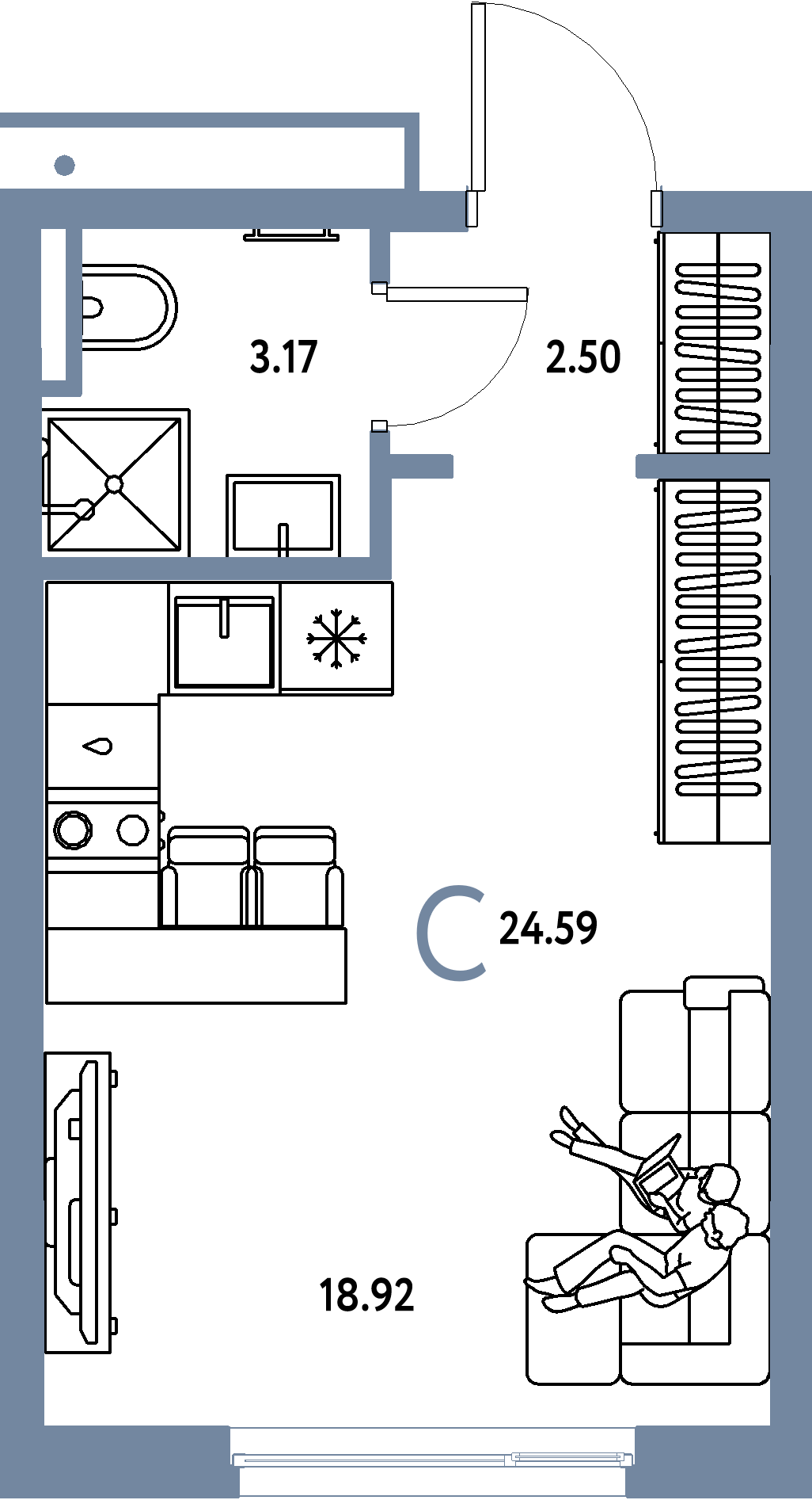 ЖК "Страна.Прибрежная"-Студия 24.59 м²