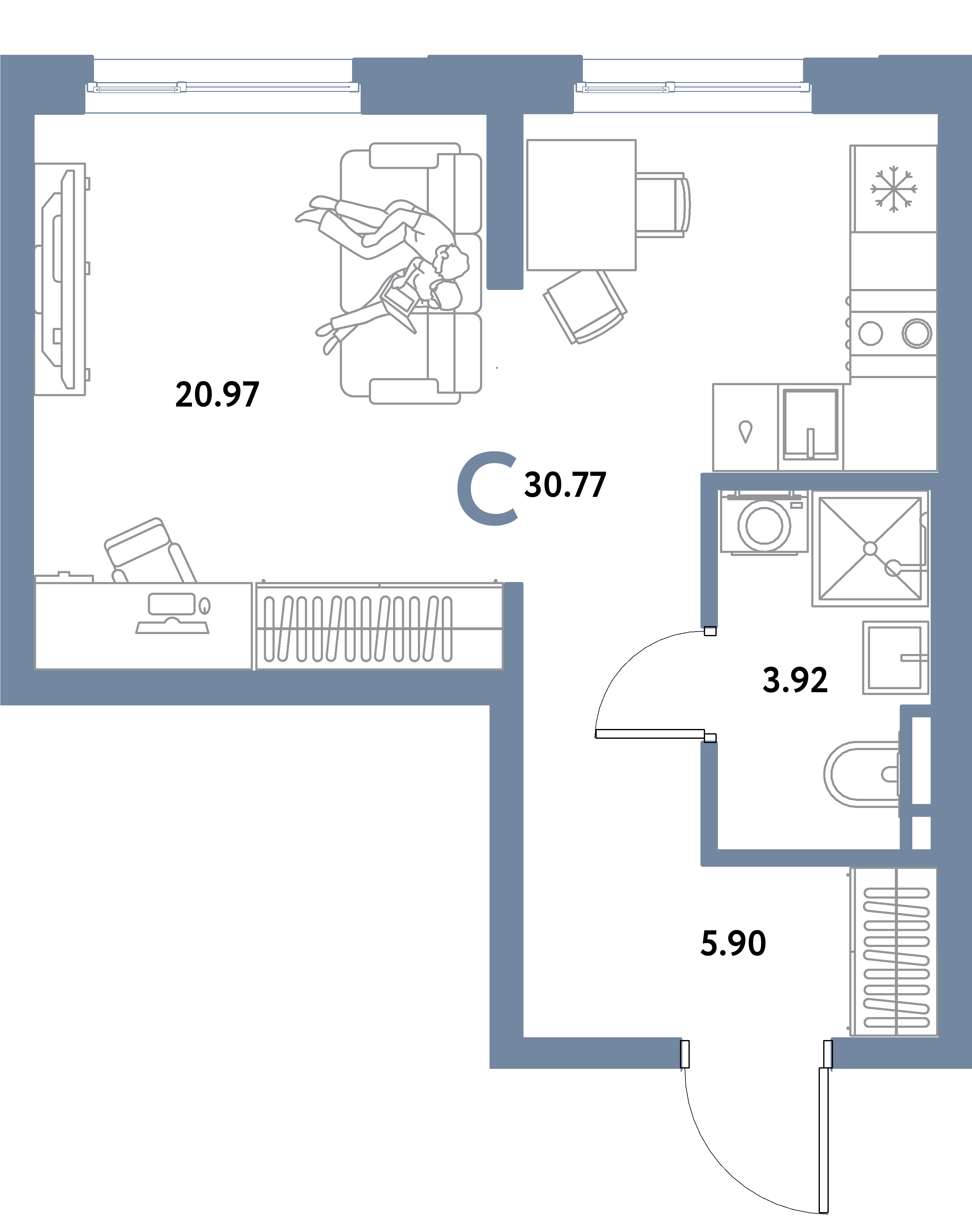 ЖК "Остров-сад"-Студия 30.77 м²