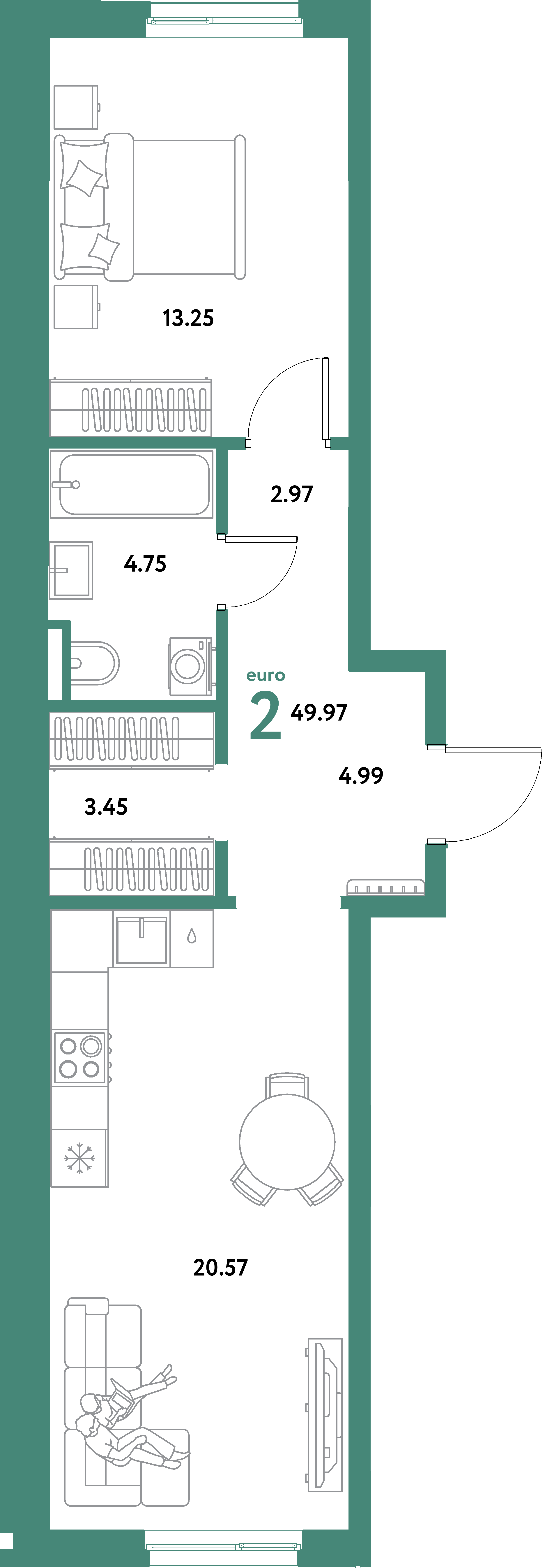 ЖК "Остров-сад"-2-комнатная 49.97 м²