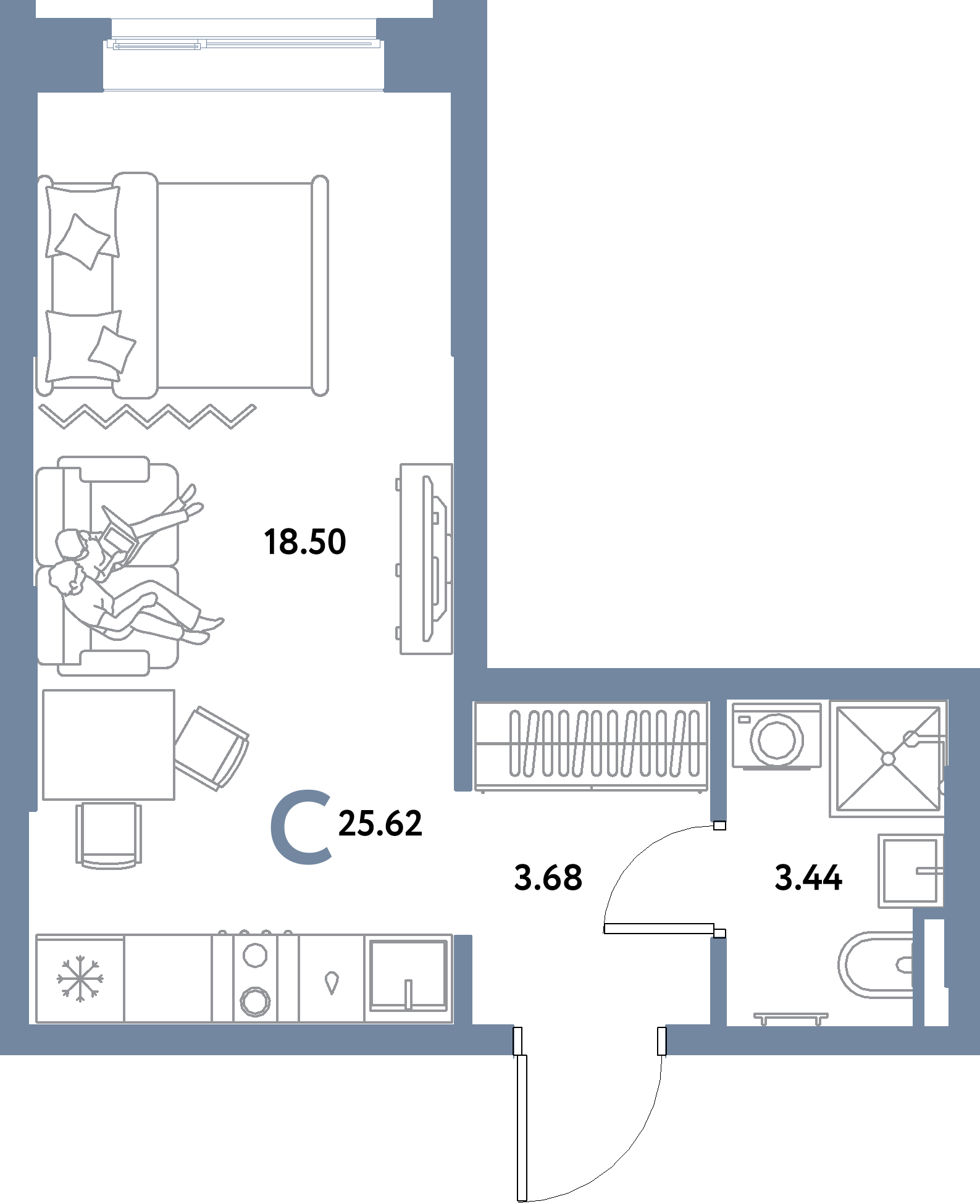 ЖК "Остров-сад"-Студия 25.62 м²