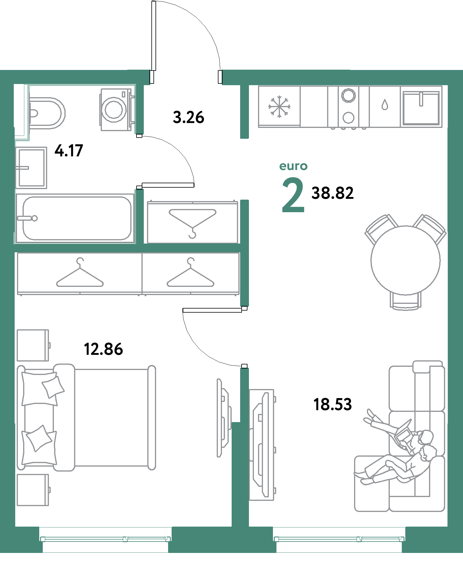ЖК "Остров-сад"-2-комнатная 38.82 м²