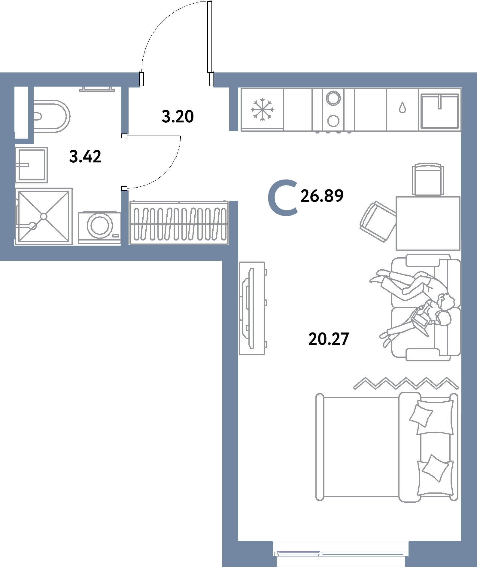 ЖК "Остров-сад"-Студия 26.89 м²