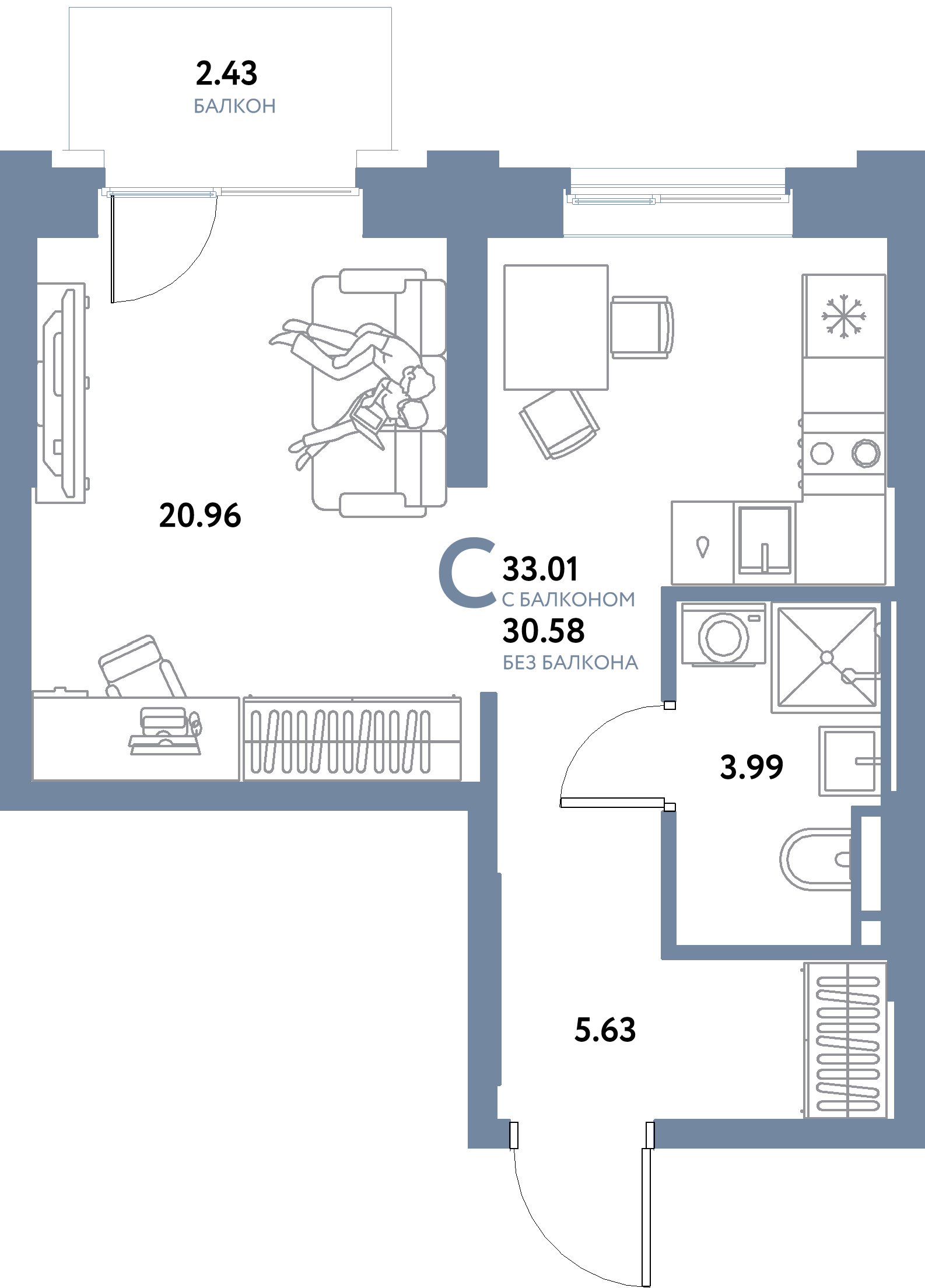 ЖК "Остров-сад"-Студия 33.01 м²