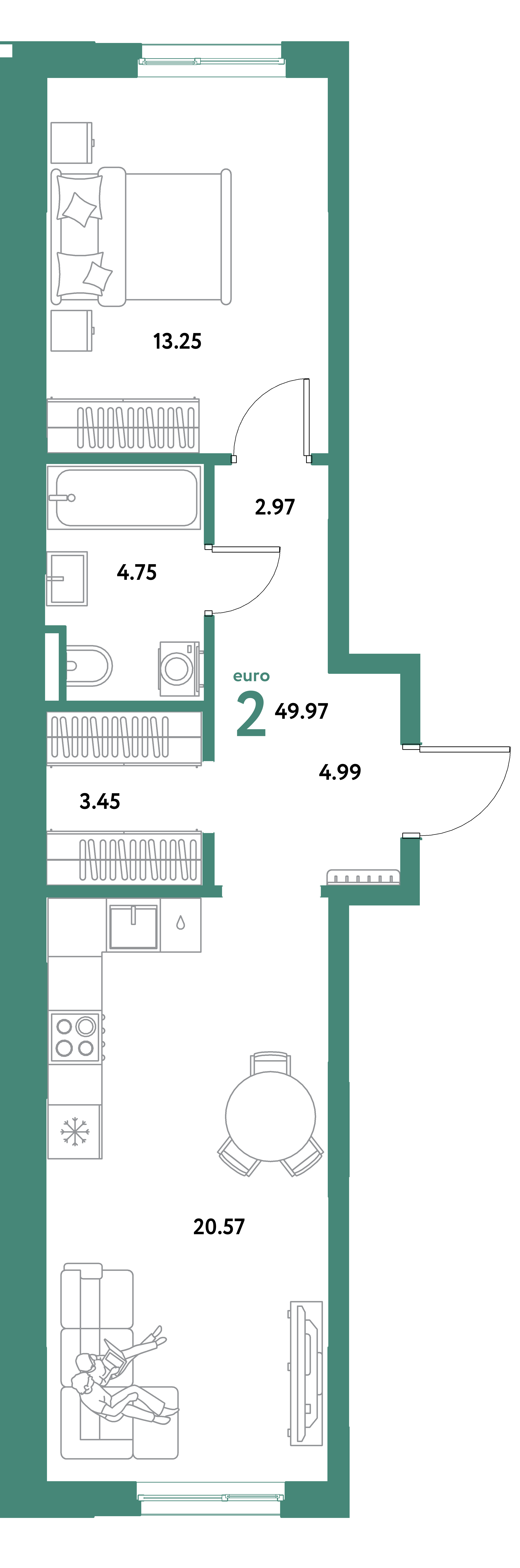 ЖК "Остров-сад"-2-комнатная 49.97 м²