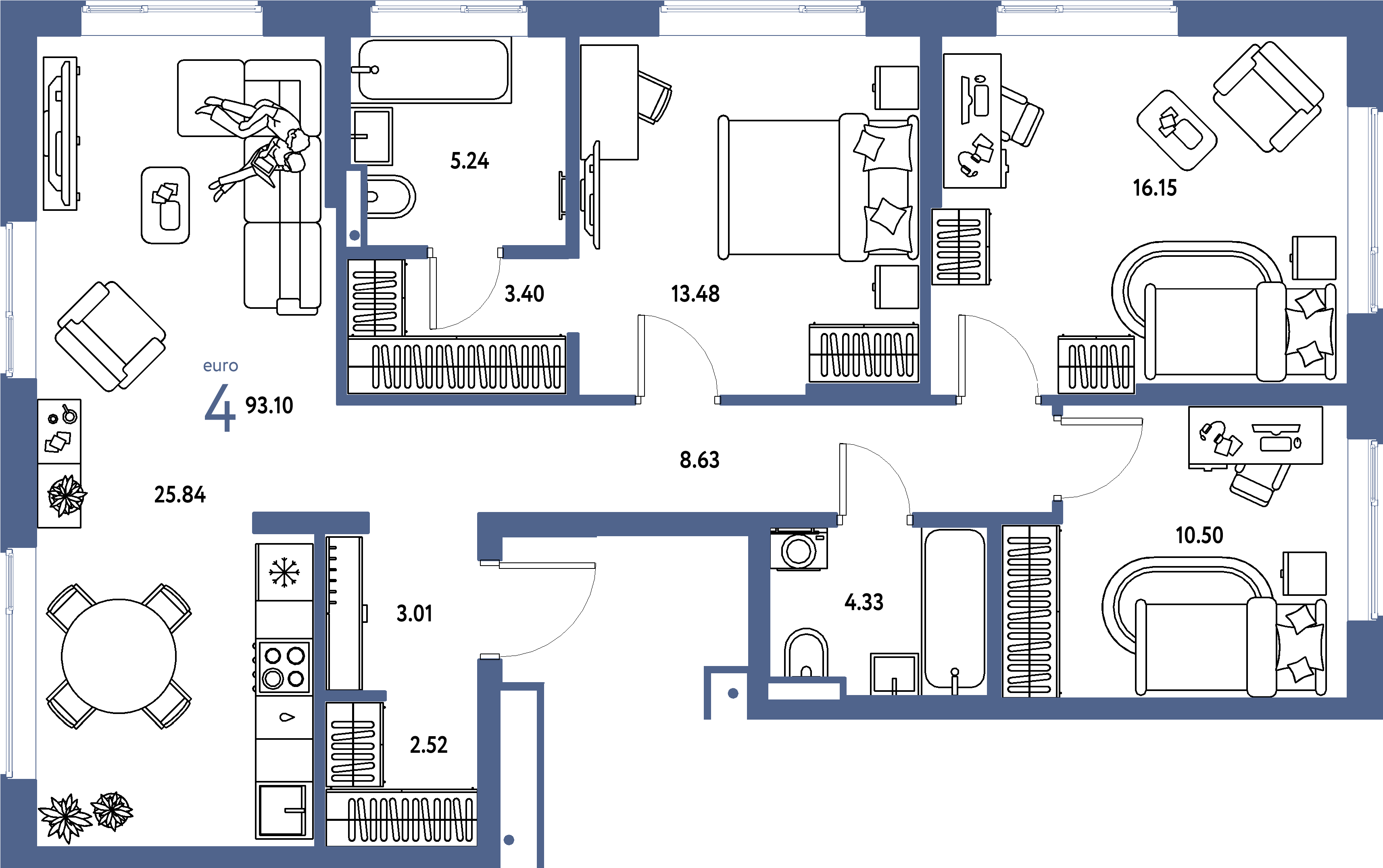 ЖК "Страна.Парковая"-4-комнатная 93.1 м²